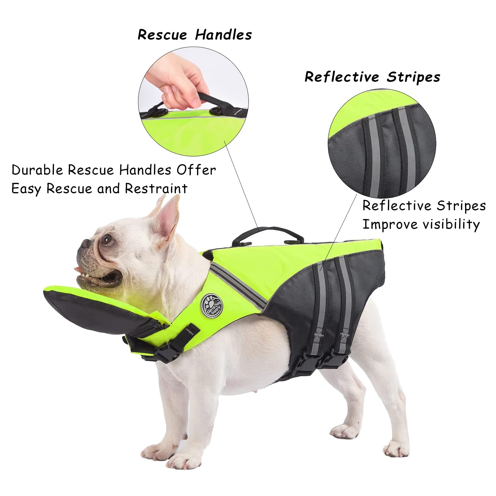 Dog Life Jacket, French Bulldog Life Vest For Swimming Boating, Dog Swim Vest With Chin Float And Rescue Handle, High Flotation
