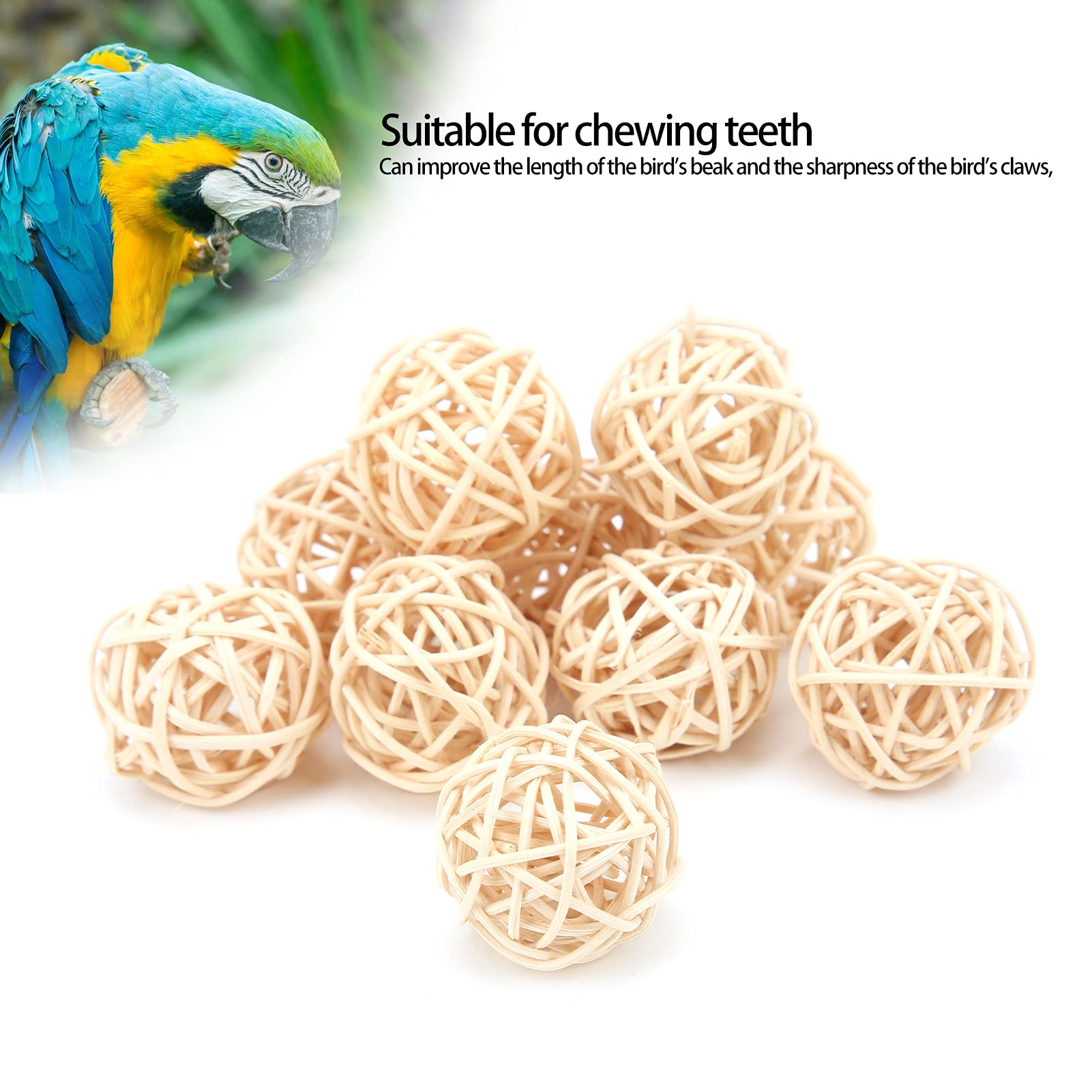 Heepdd 10Pcs Parrot Rattan Balls, Rattan Wicker Balls Parakeet Chewing Toys For Budgies Conures Hamsters Bunny Toy (3Cm Primary