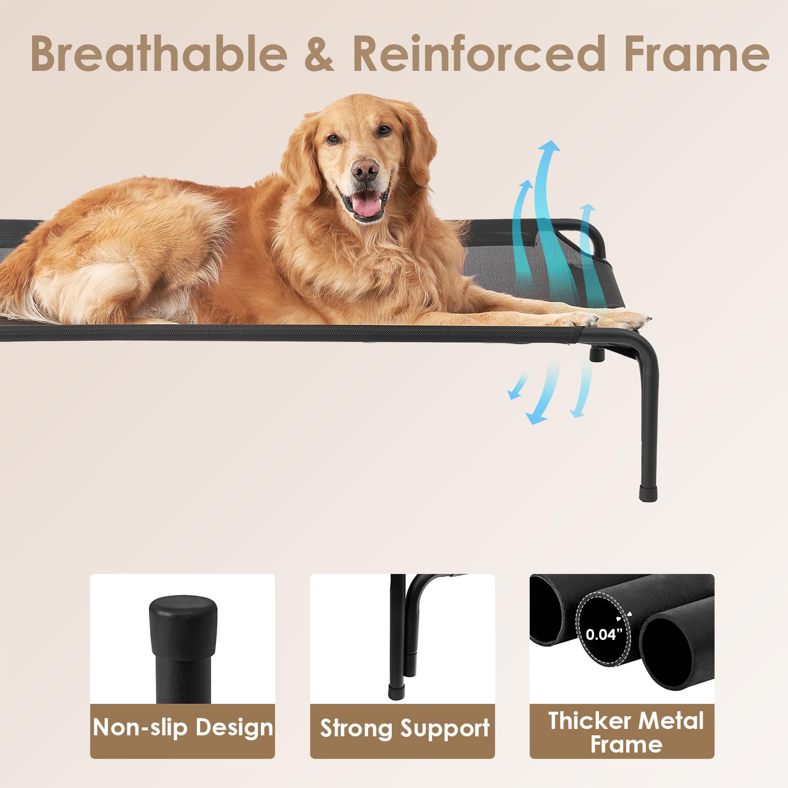 Eheyciga Reinforced Elevated Dog Cot Bed Medium, Raised Outdoor Dog Hammock, Lifted Pet Platform With Frame And Washable Waterpr