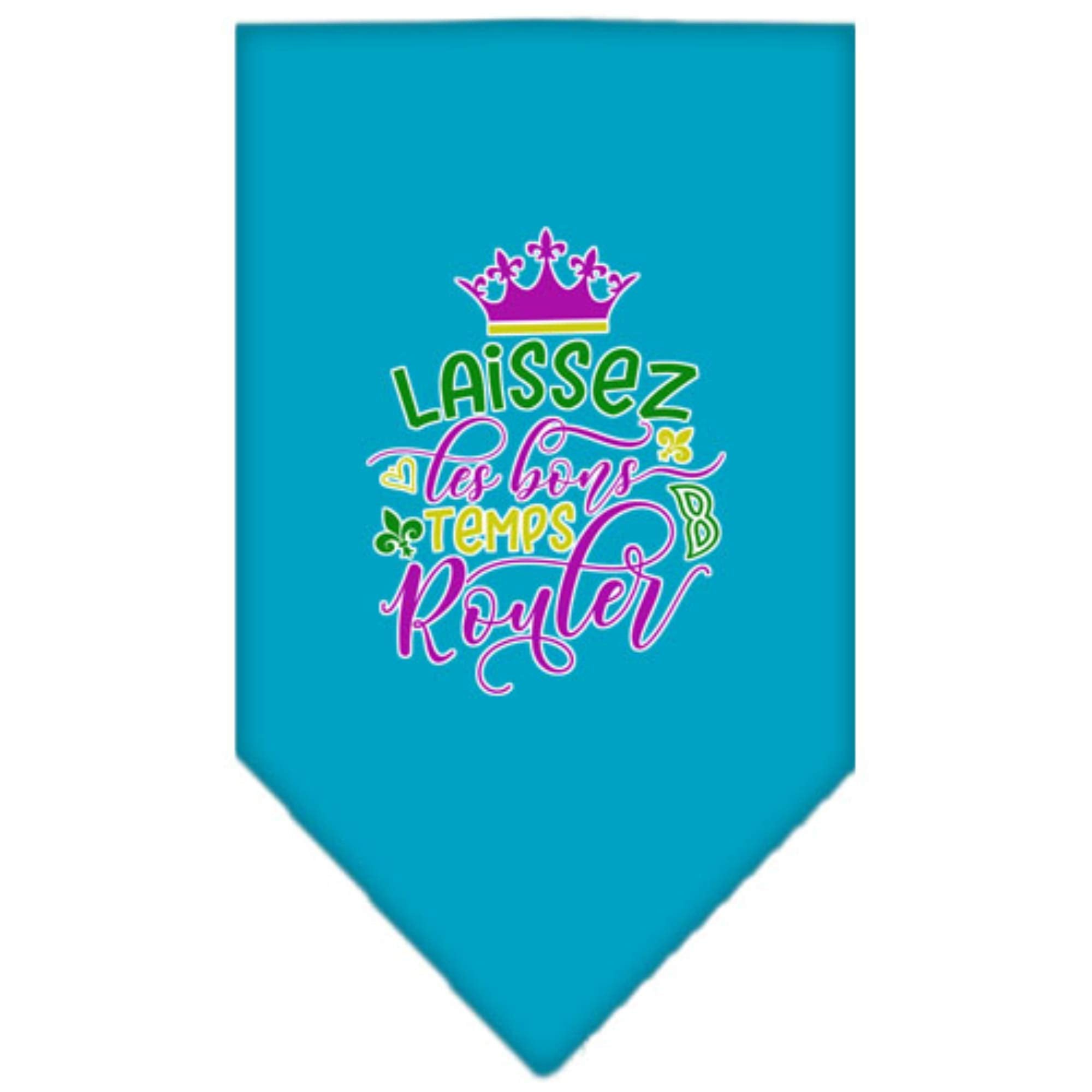 Pet and Dog Bandana Screen Printed, &quot;Laissez Les Bons Temps Rouler&quot; Turquoise Large