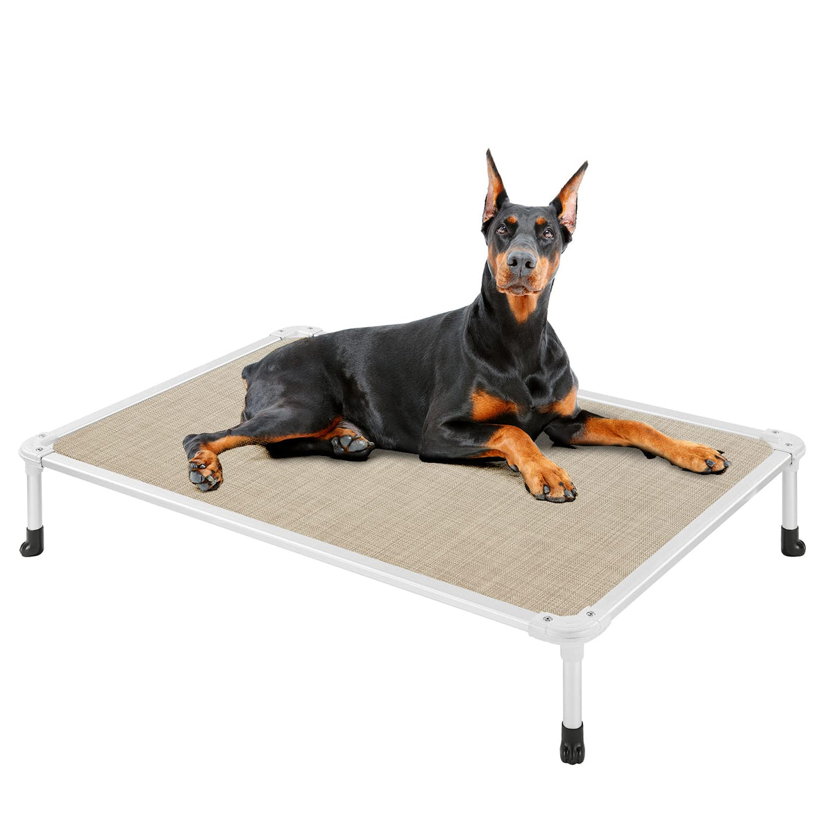 Veehoo Chew Proof Elevated Dog Bed - Cooling Raised Pet Cot - Silver Aluminum Frame And Durable Textilene Mesh Fabric, Unique Designed No-Slip Feet For Indoor Or Outdoor Use, Brown, X Large