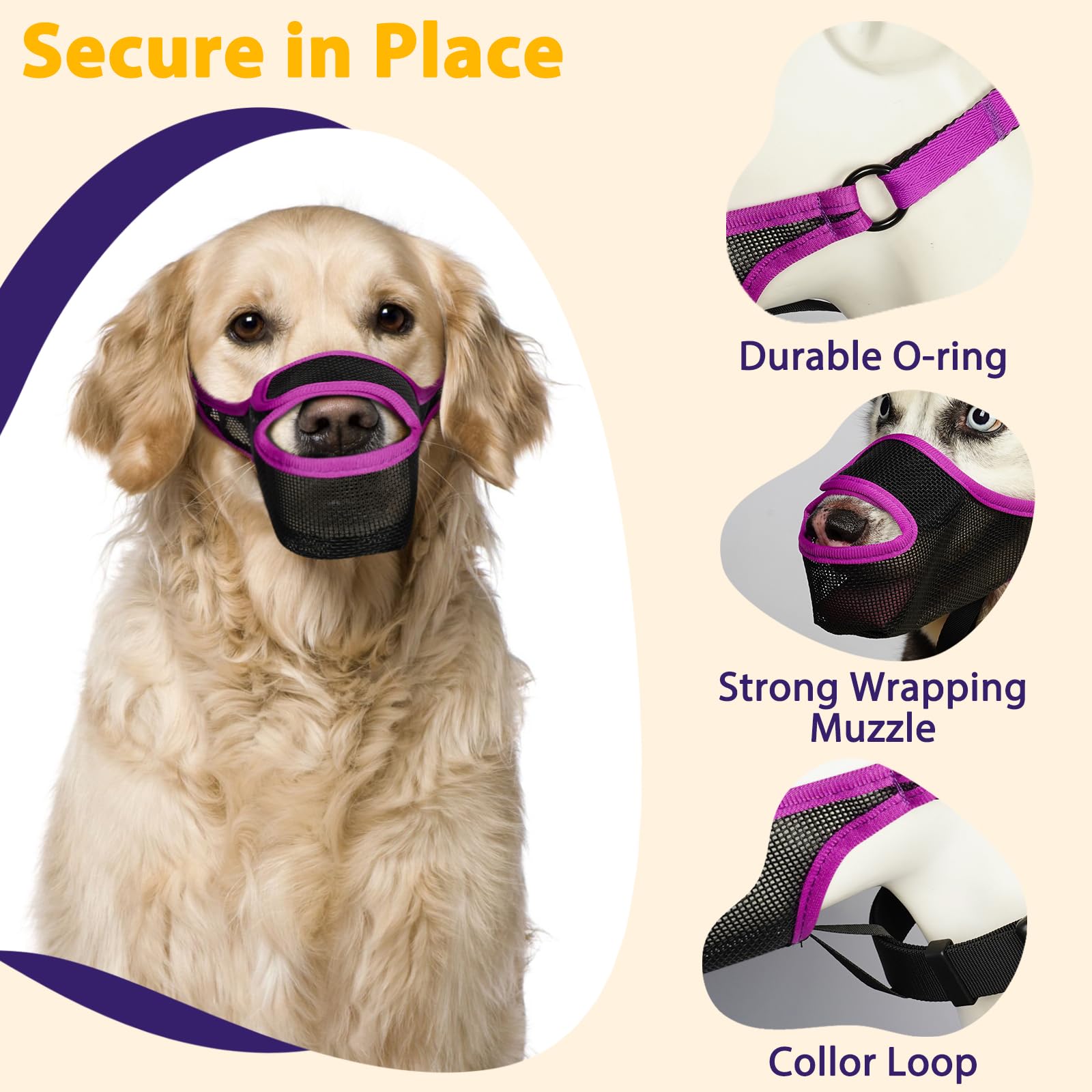 Luckypaw Dog Muzzle, Patented Mesh Muzzle For Large Medium Small Dogs Allows Full Pant Drinking Mouth Cover To Prevent Biting Ch
