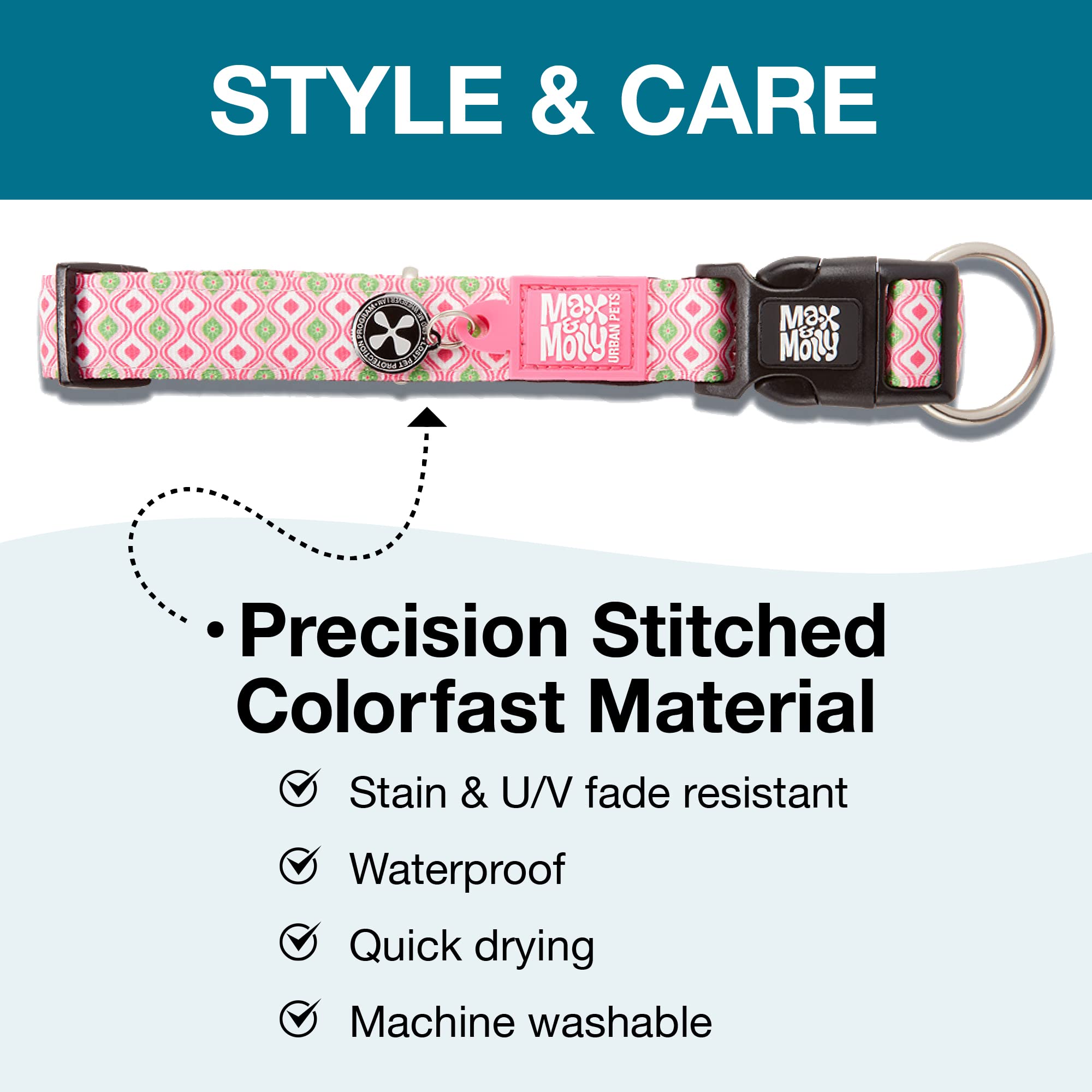 Max & Molly Urban Pets Smart ID Dog Collar - Soft Neoprene, Waterproof, Machine Washable, Power Buckle, Gotcha! QR Tag & Custom