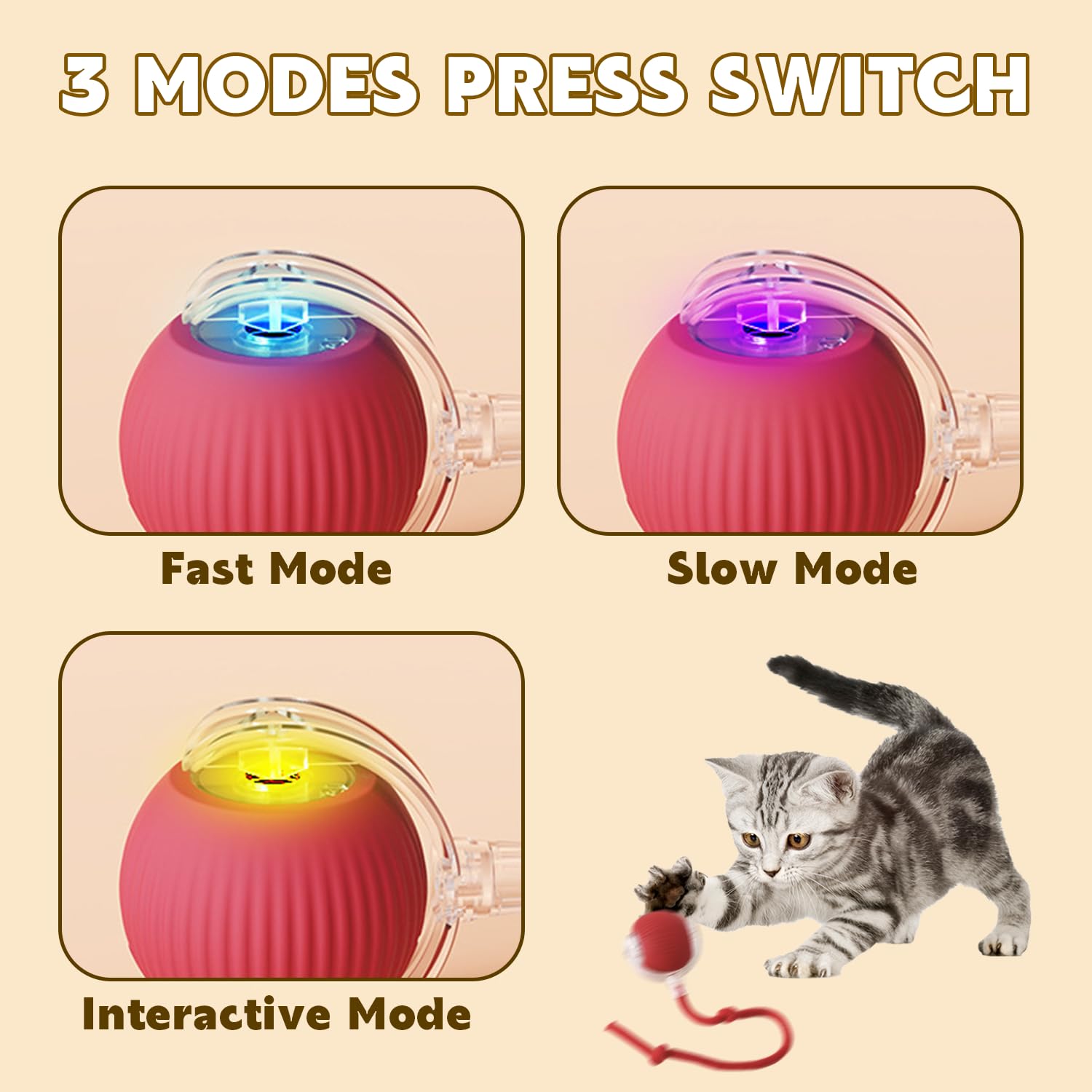 Dvhnmk Chewie Viral Rolling Pet Ball, Interactive Cat & Dog Toy, 360 Smart Automatic Rolling Ball (Grey)