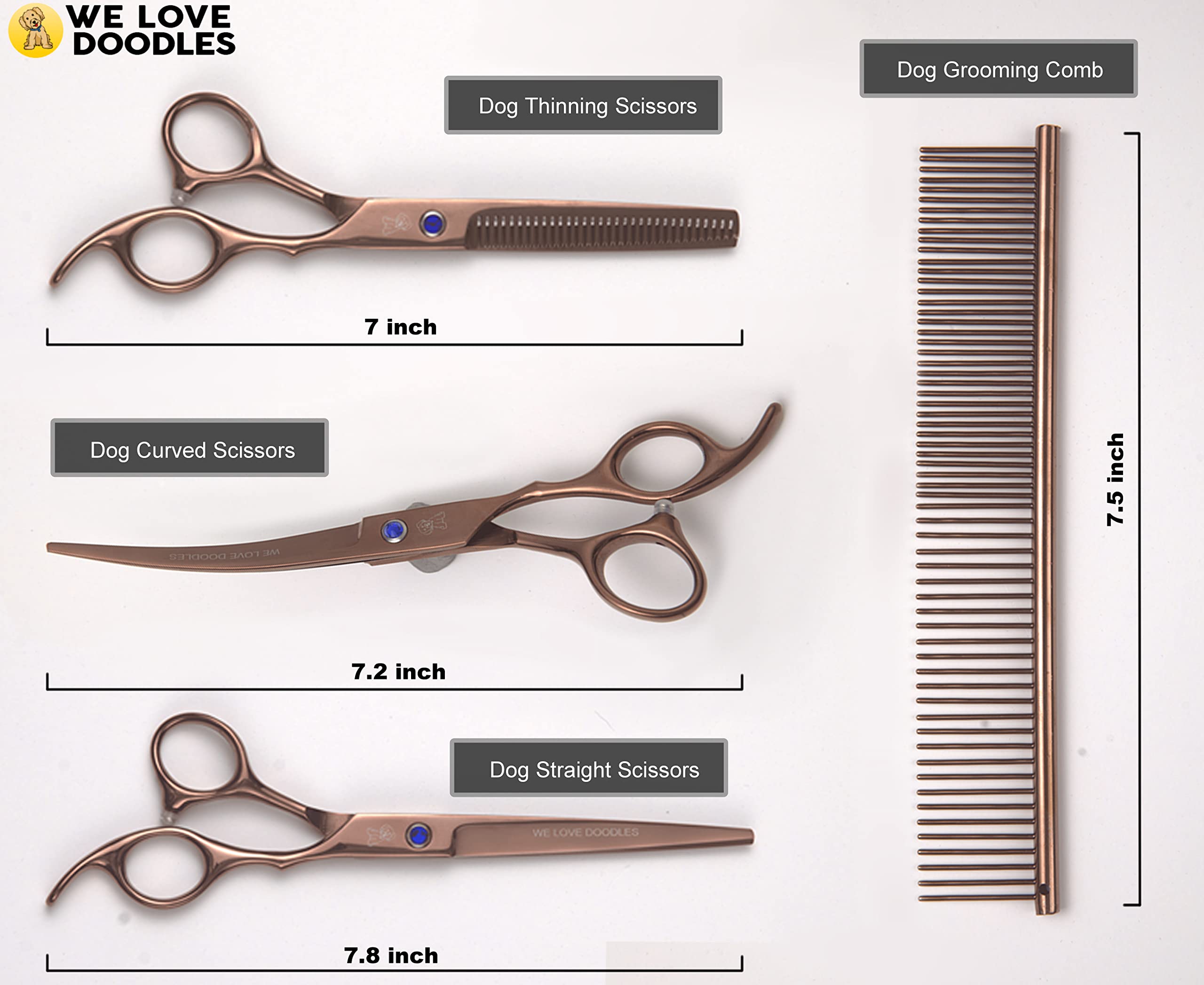 Dog Grooming Scissors Kit - Best Tools For Goldendoodles, Poodles & Doodles - Straight, Curved & Thinning Shears - Golden Doodle