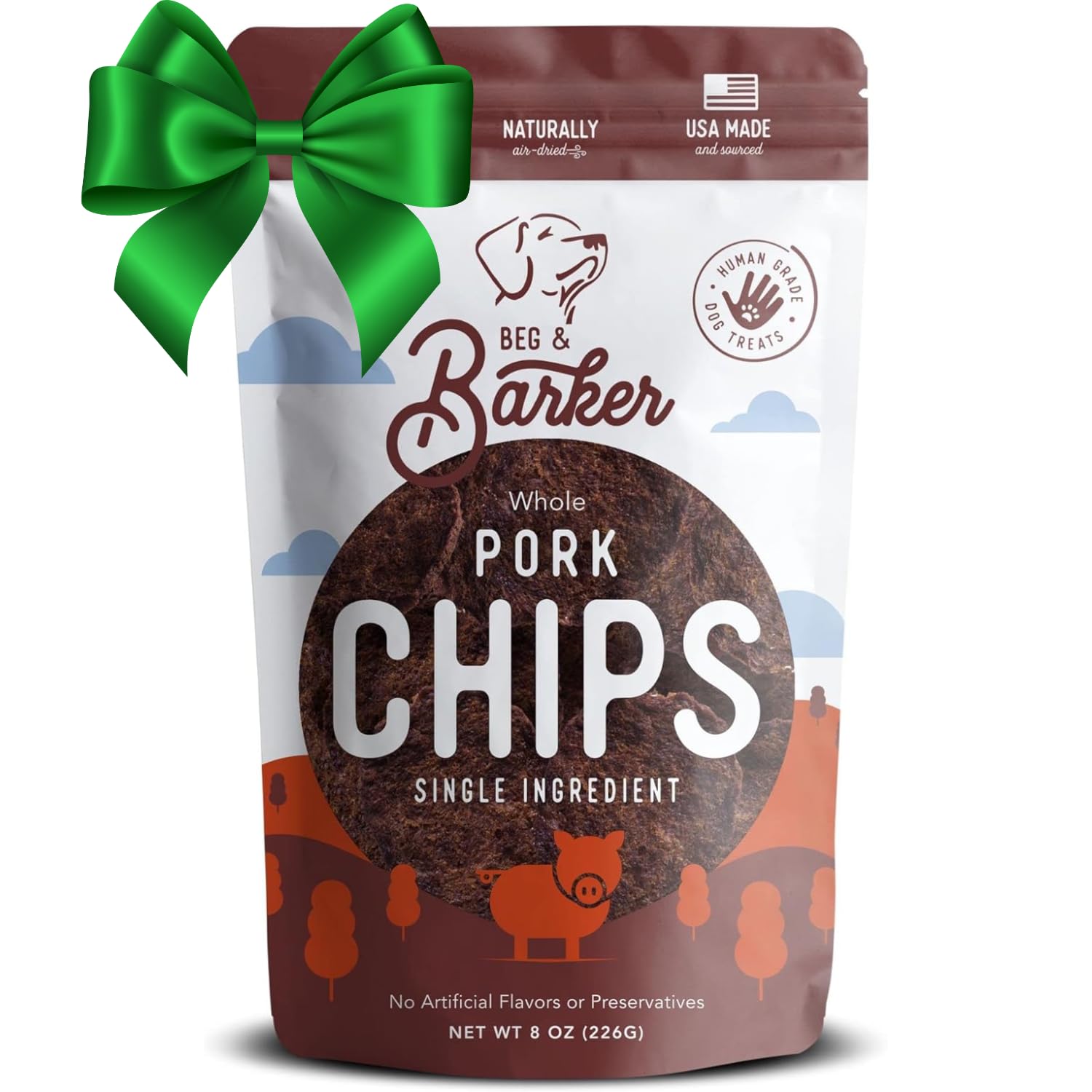 Beg & Barker Pork Chips for Dogs (8 Ounce, Pack of 1) - Single Ingredient Dog Treats Made for Large & Small Dogs Protein Human G