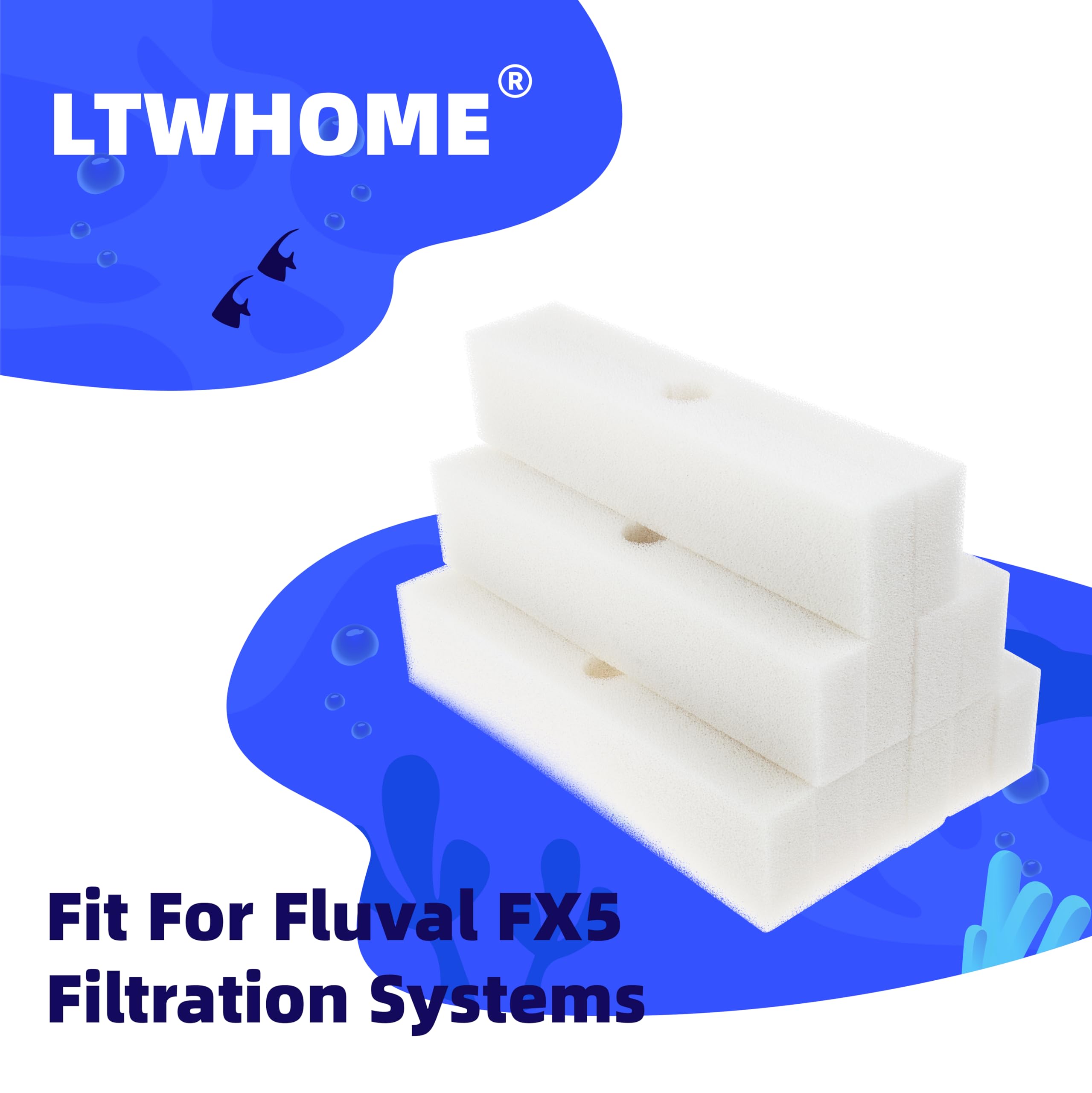 LTWHOME Foam Filter Pads Suitable for Fluval FX4 / FX5 / FX6 (Pack of 12)