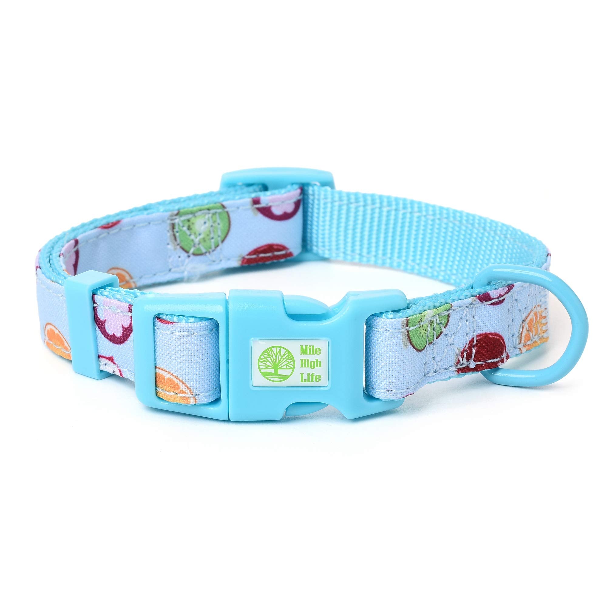 Mile High Life | Cute Dog Collar | Lightweight | Soft Poly Cotton Fabric | Citrus, Flower & Fruit Pattern (Xs)