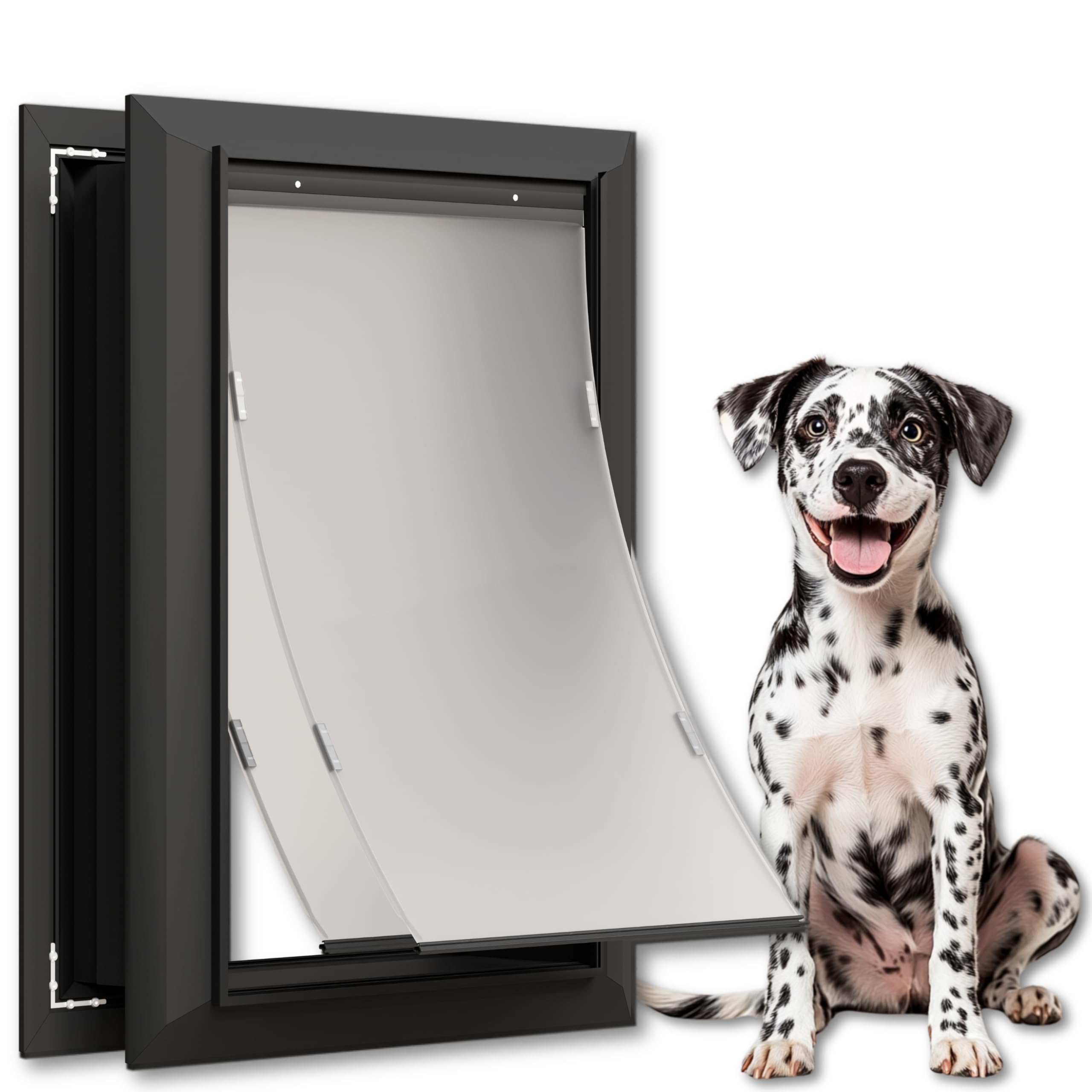 Aluminum Large Dog Door For Exterior Doors, Lockable Panel Included, Cutout Size 12.2'W X 18'H, Heavy Duty Magnetic Double Fla