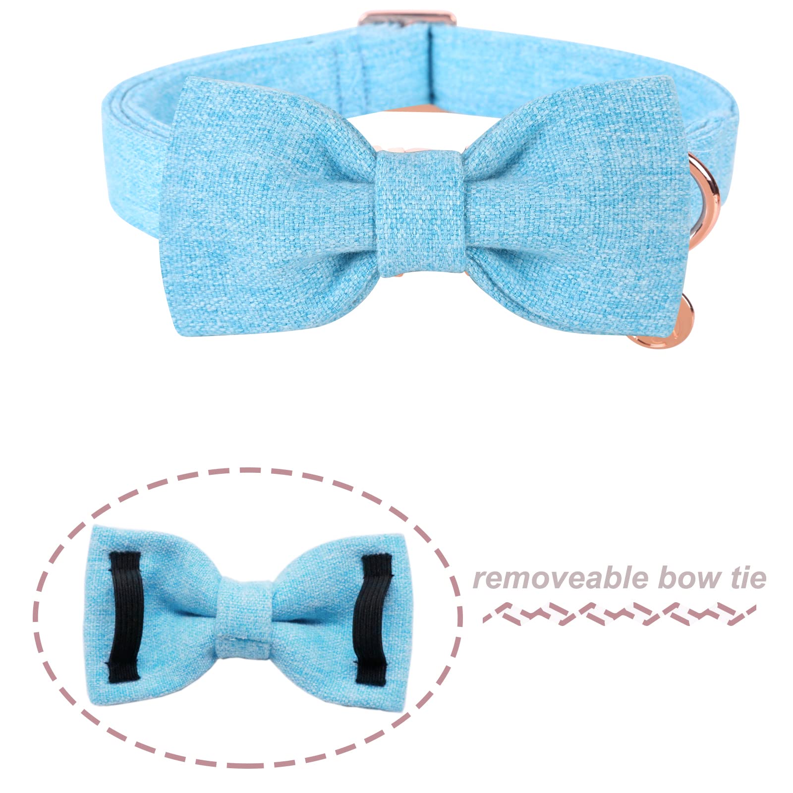 Dogwong Hemp Cotton Dog Collar With Bow Blue Pet Collar Durable Adjustable Puppy Collar For Small Medium Large Dogs