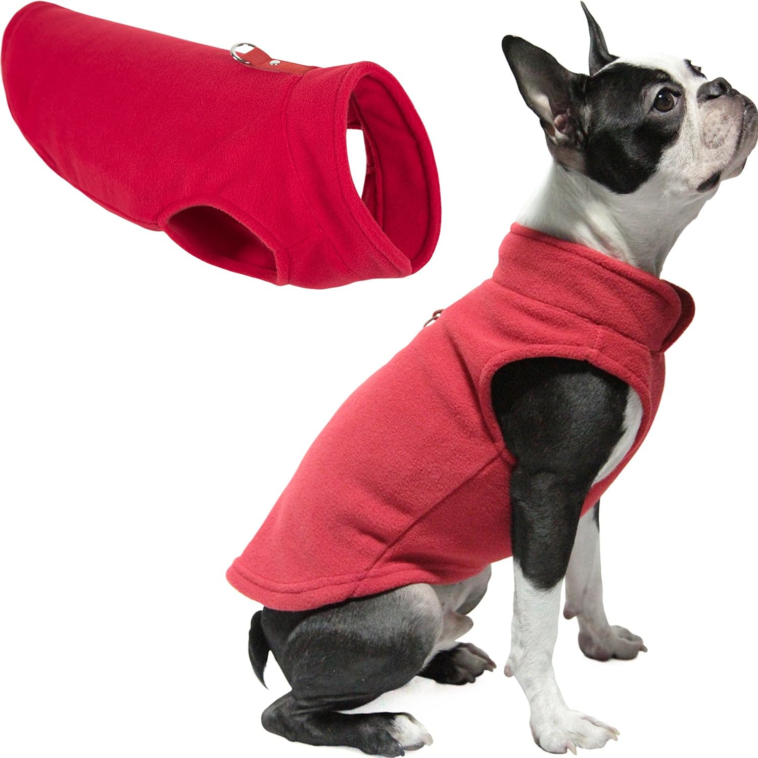 Gooby Fleece Vest Dog Sweater - Red, X-Small - Warm Pullover Fleece Dog Jacket with O-Ring Leash - Winter Small Dog Sweater Coat