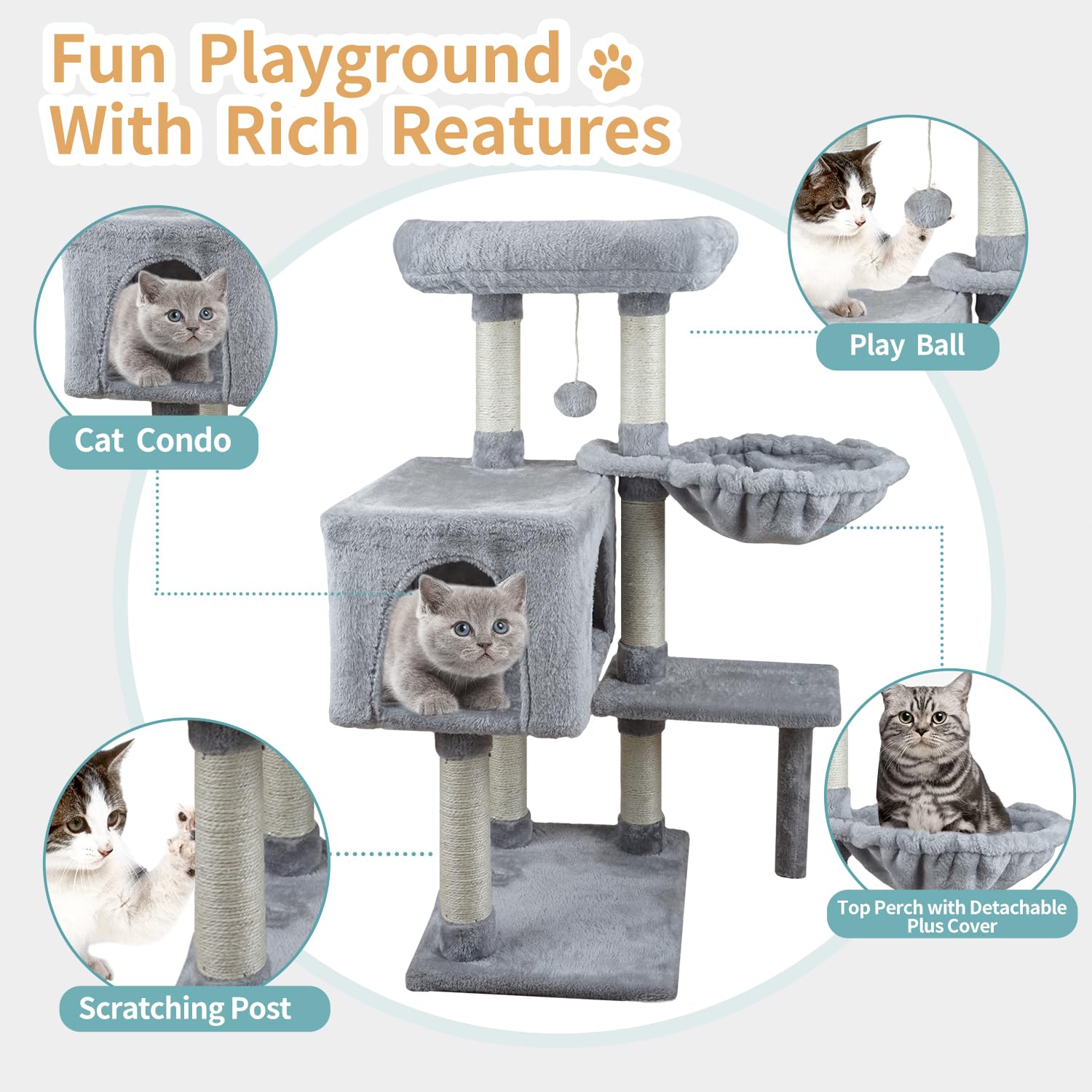 Kiyumi Cat Tree Multi-Level Pet Activity Center Cat Tower Condo With Sisal Scratching Post For Indoor Cats Cat Tree Cat Furnitur