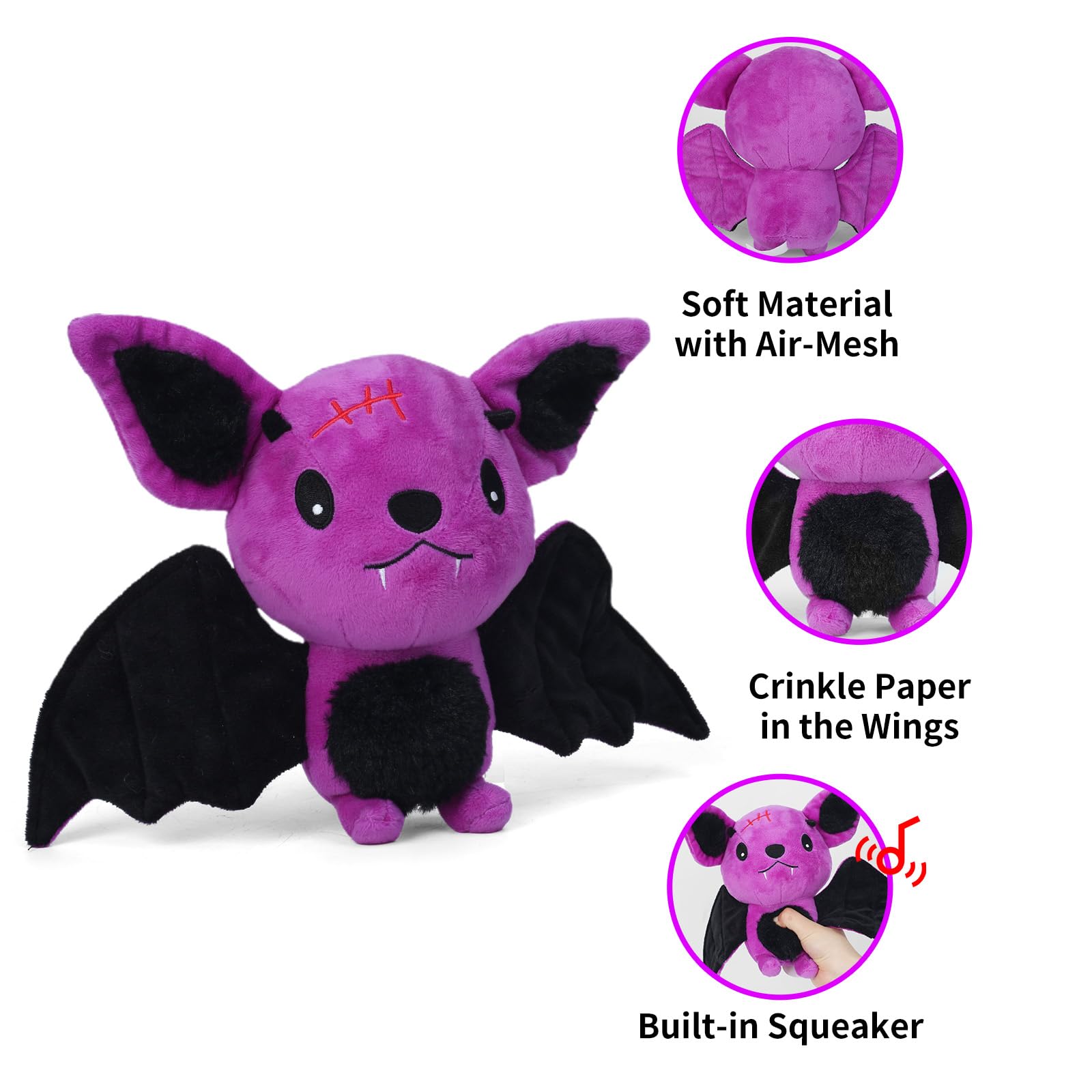 Blnboimrun Squeaky Dog Toys For Chewing, Interactive Plush Bat With Crinkle Paper, Durable Puppy Toys For Small Medium Large Dog