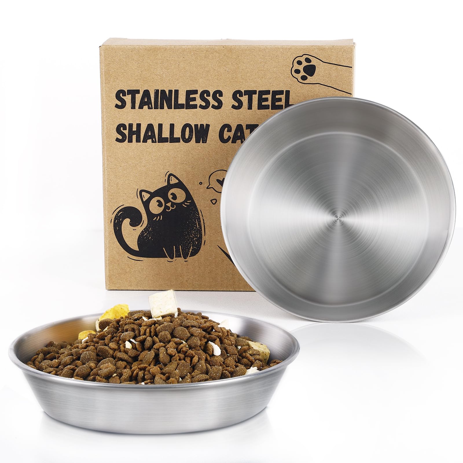 2-Pack Stainless Steel Cat Food Bowls - 5.9  Deep, Whisker-Friendly Non-Slip Silicone Base,Easy to Clean Indoor Feeding Dishes(1