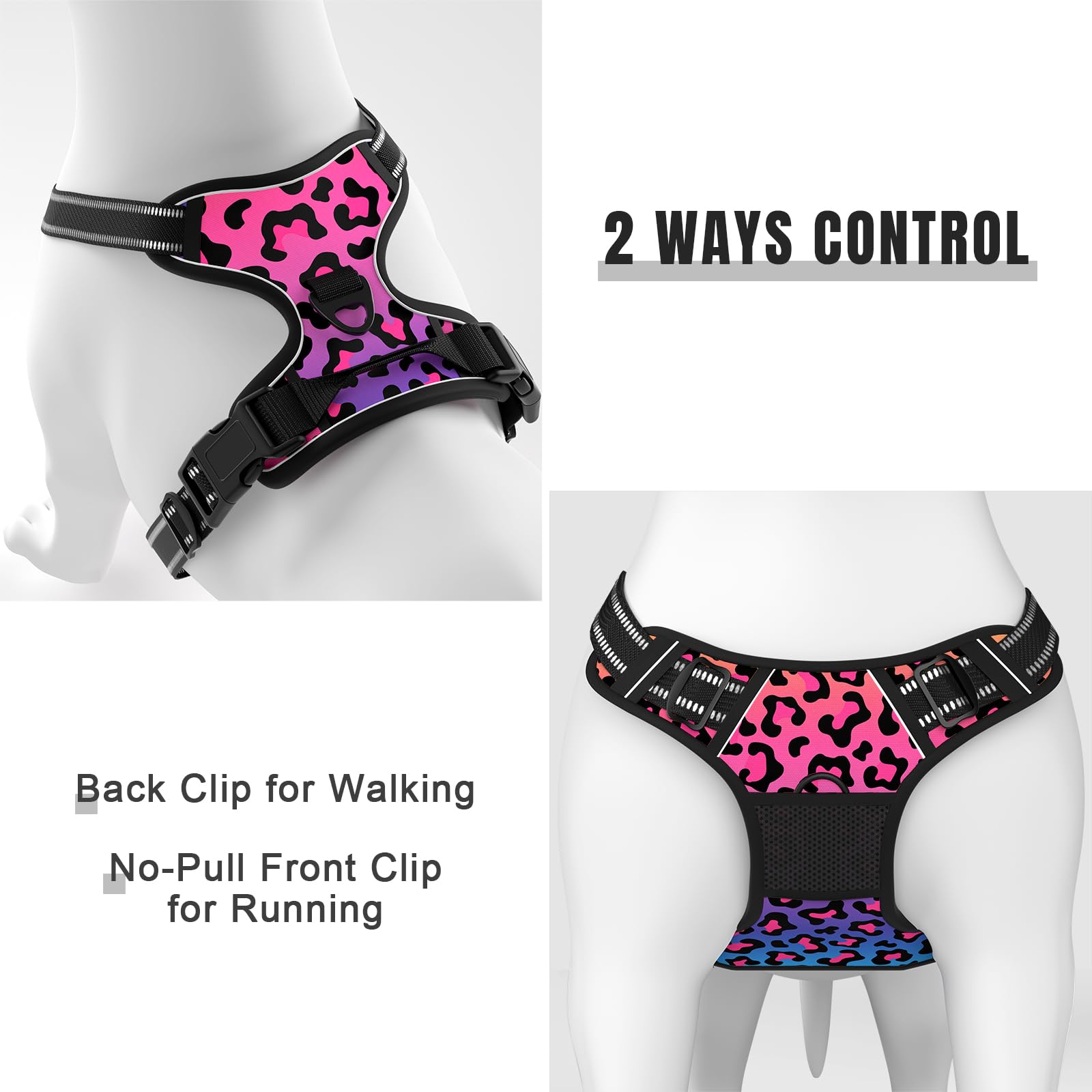 Rnivvi No Pull Dog Harness, Cute Leopard Reflective X-Large Sized Puppy Harness, Adjustable Soft Padded Vest for Large Dogs, Hea
