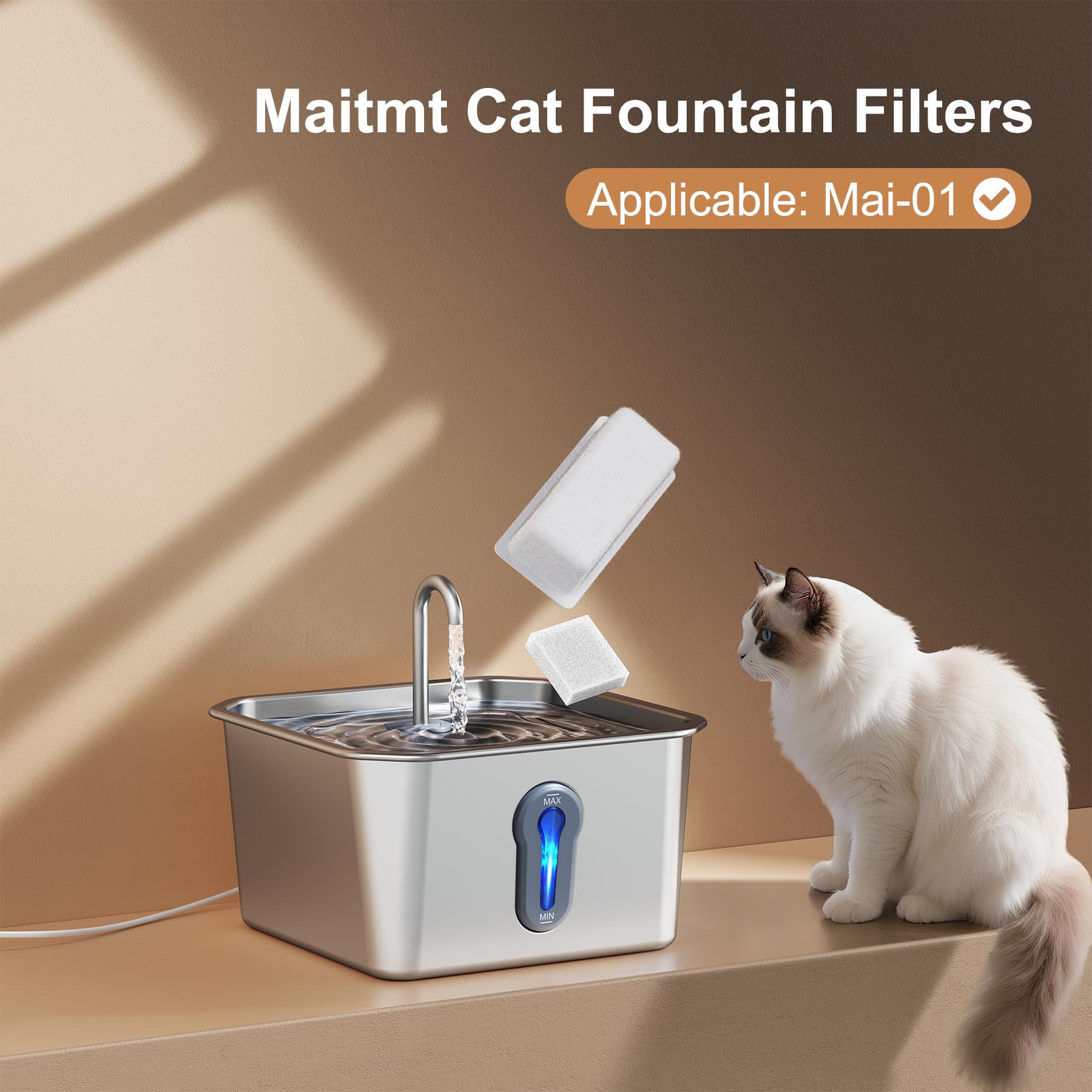 12 Cat Water Fountain Filters (8 Filters + 4 Sponges), 4 Months Of Use