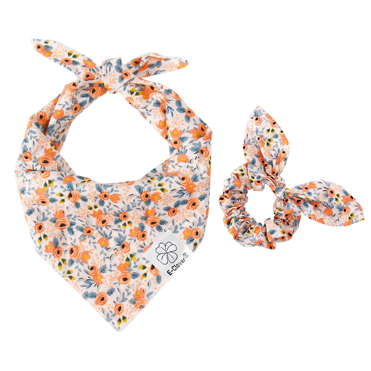 Dog Bandanas & Matching Scrunchie Set Flower Dog Scarf Bibs Girl Pet Bandana With Bow Tie For Medium Large Dogs Owner Mom Gift