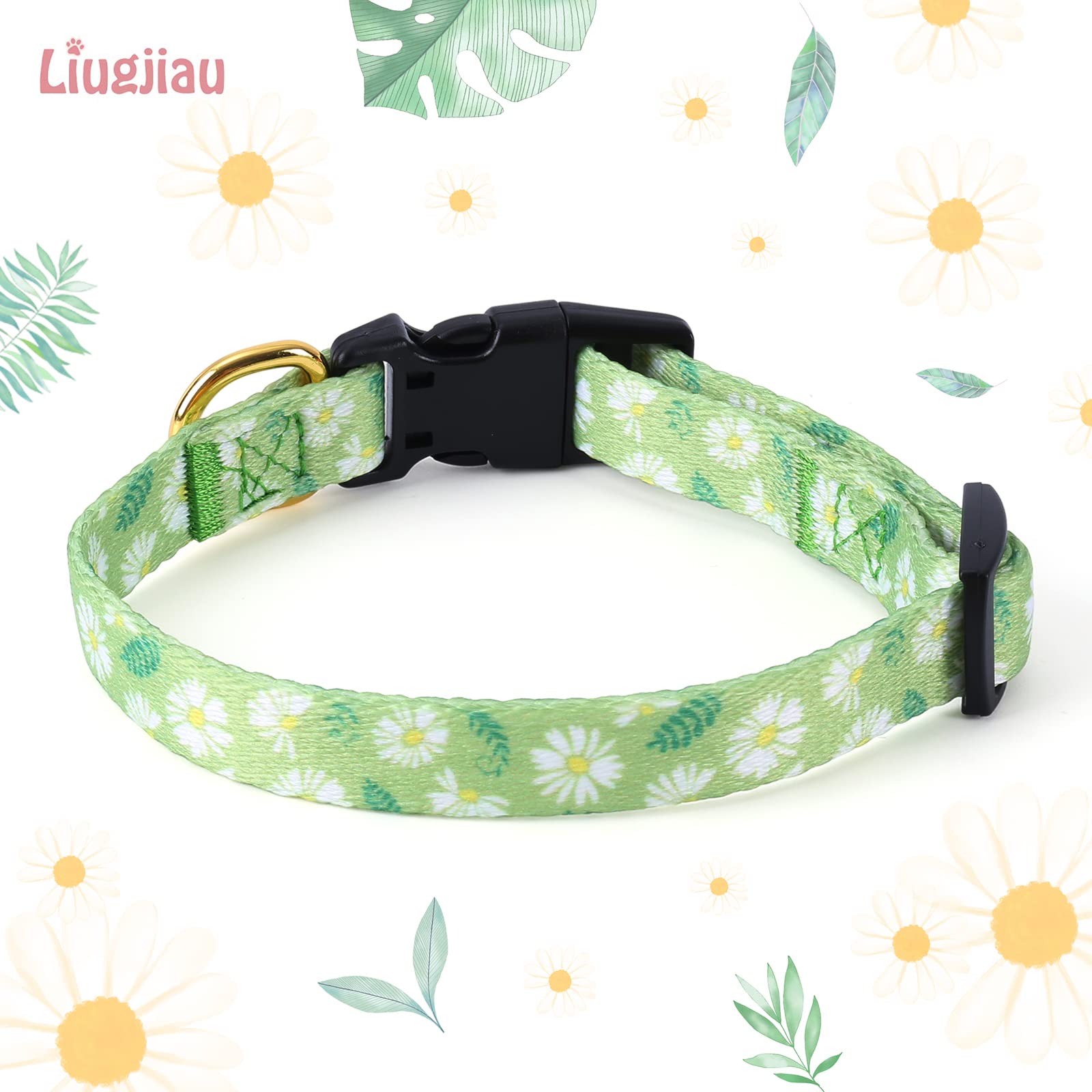 Cotton Handmade Dog Collar For Small Medium Large Dogs,Green Daisy With Pendant Cute Dog Collars,Ideal For Girl Dogs Boy Dogs (M