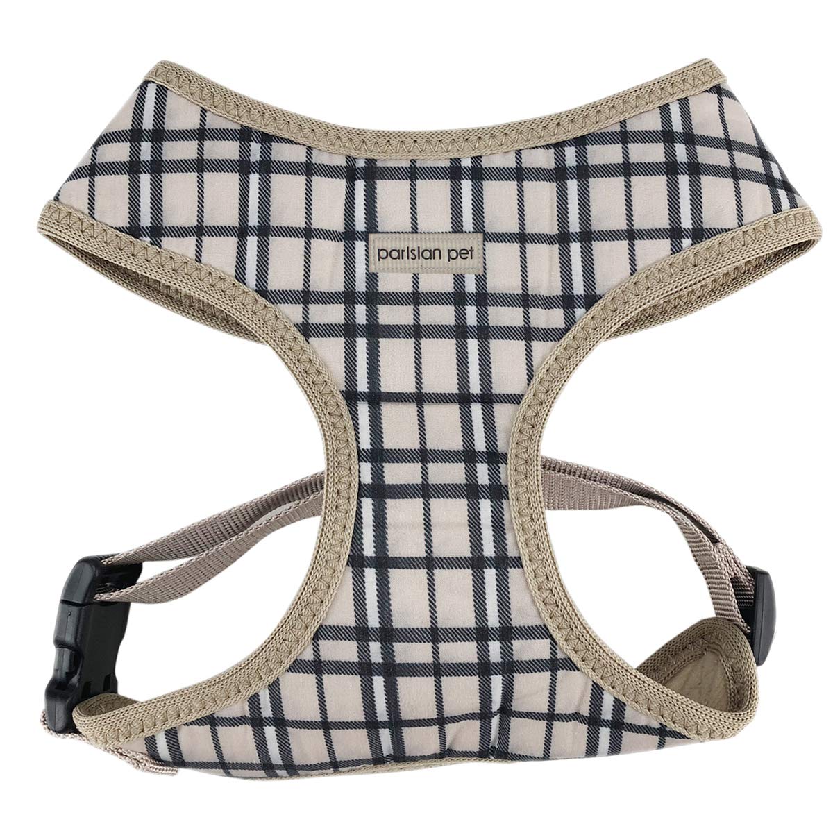 Parisian Pet Plaid Khaki Dog Harness - Breathable No Pull Puppy Harness with Leash Ring - Adjustable Harnesses for Dogs - Soft P
