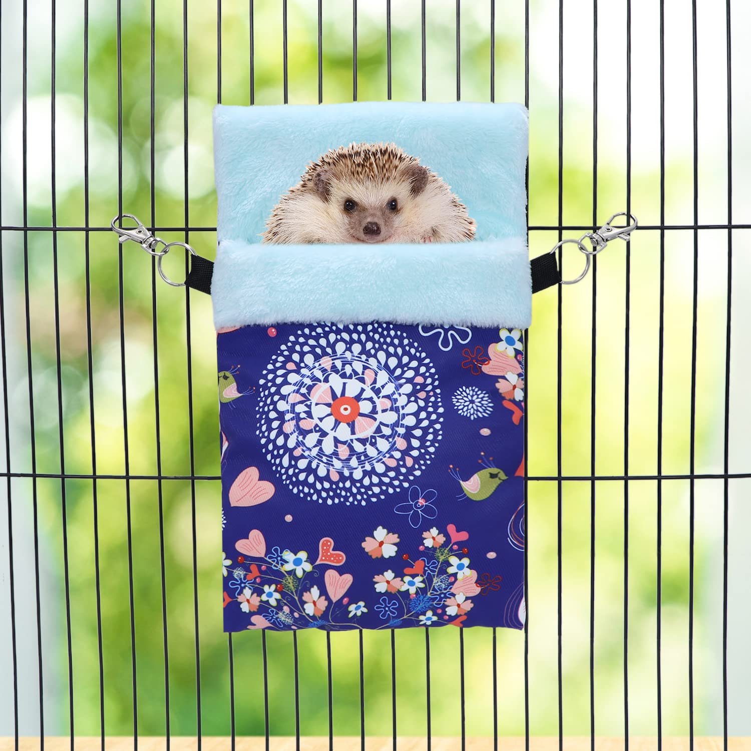 Wontee Small Pet Sleeping Pouch Sleep Bag Warm Bed Hideout For Hamsters Hedgehogs Sugar Gliders Squirrels (M, Blue Elk)