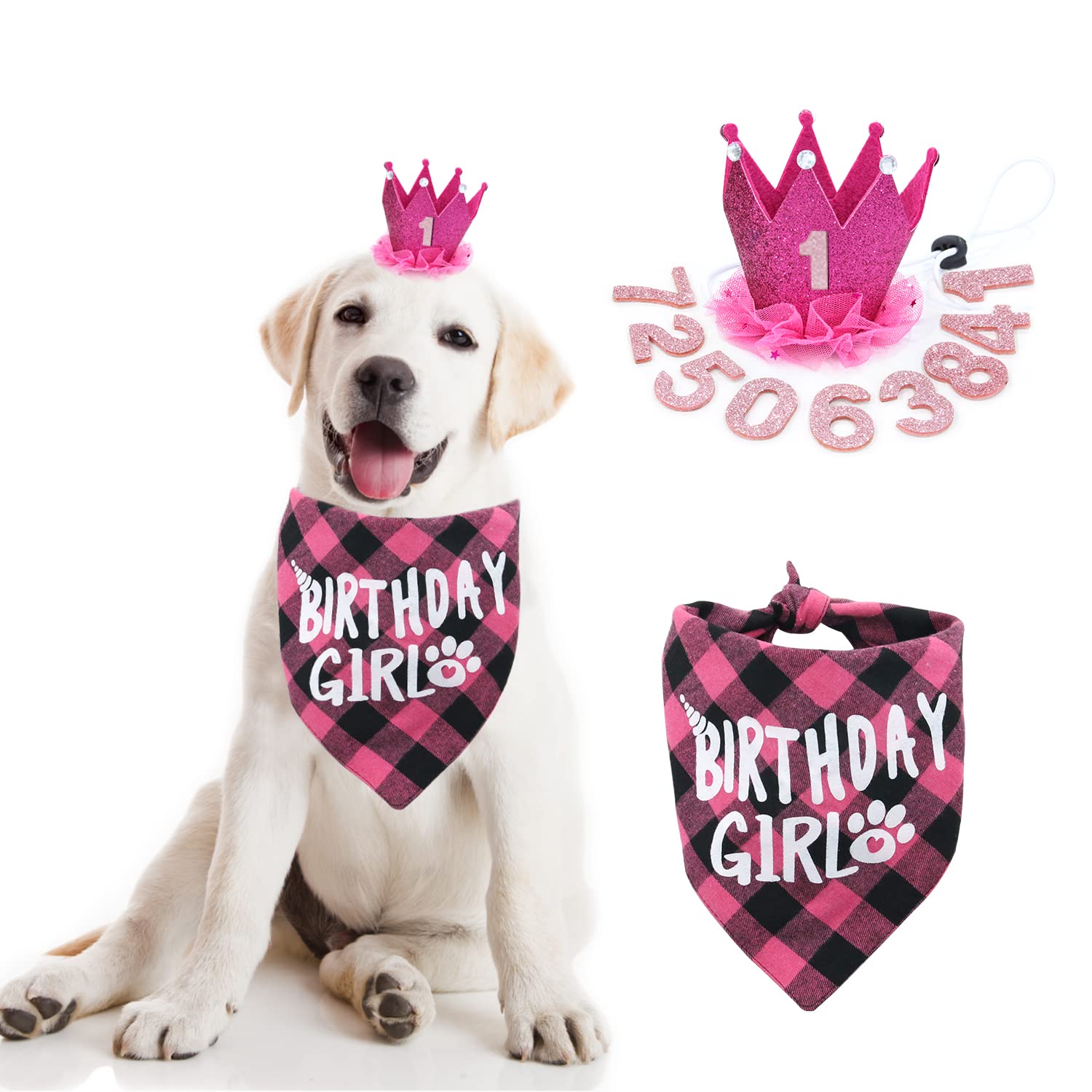 Dog Birthday Bandana - Girl Dog Birthday Hat With Number - Dog Birthday Supplies For Small And Medium Dog Pet