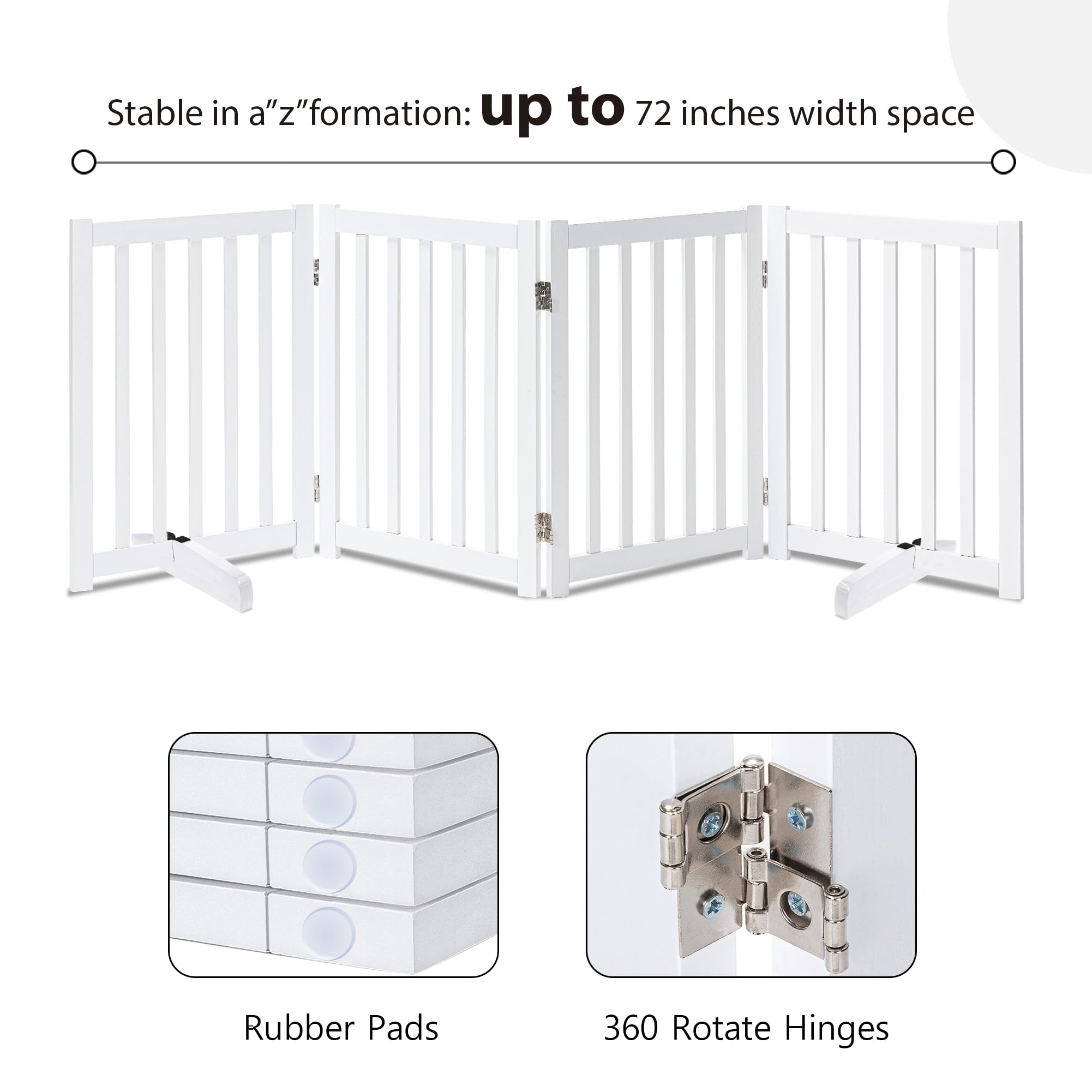 Lzrs Solid Hardwood Freestanding Pet Gate,Wooden Dog Gates For Doorways,Nature Wood Dog Gates For The House,Dog Gate For Stairs,Freestanding Indoor Gate Safety Fence,White,30' Height-4 Panels