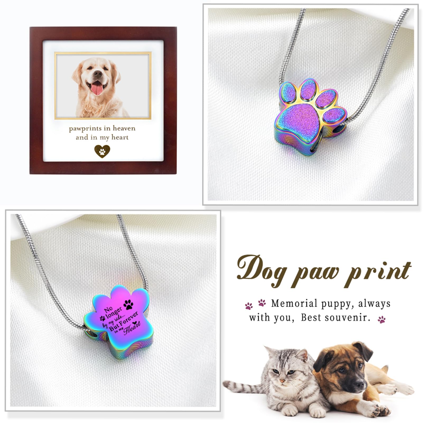 Zeqingjw Pet Cremation Jewelry For Ashes Pendant Paw Print Pet Heart Urn Necklace Memorial Keepsake Jewelry For Pet/Dog'S/Cat'S