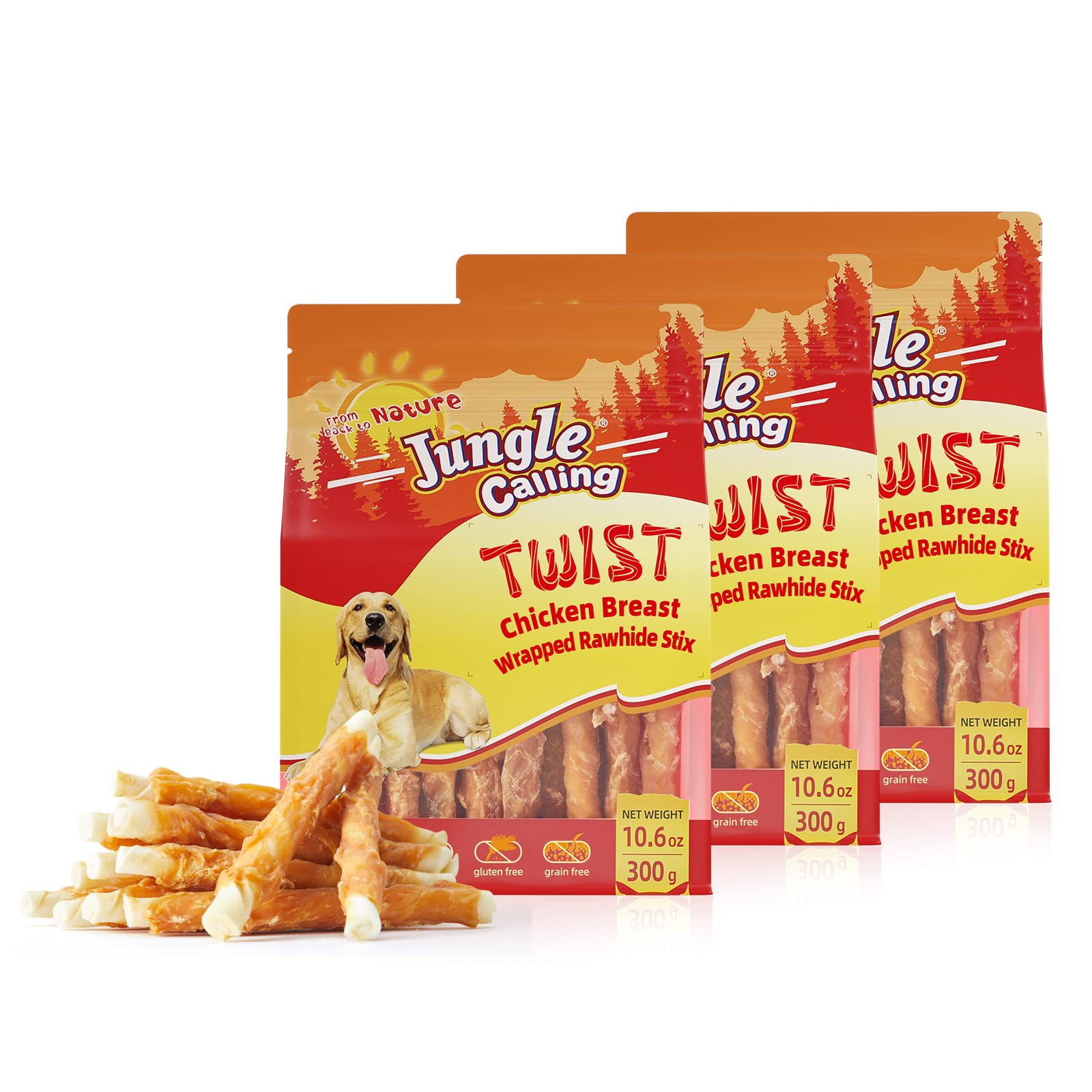 Jungle Calling Dog Treats, Chicken Wrapped Rawhide Sticks Dog Chews, Rawhide Chewy Training Snacks for Small, Medium & Large Dog