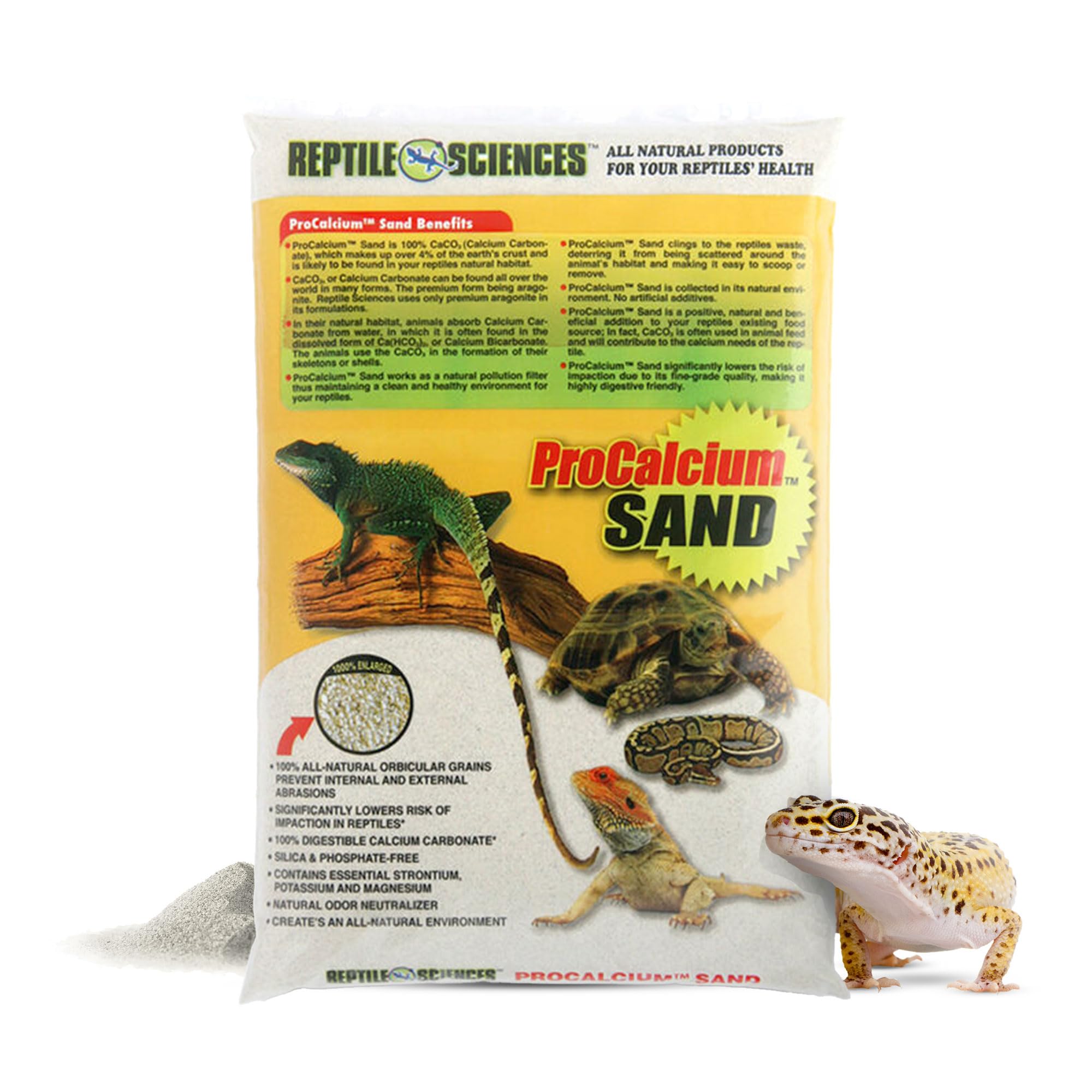 Reptile Sciences Natural White Pro-Calcium Terrarium Sand - 10 lbs - Natural Substrate for Reptile Habitats, Supports Digging & 