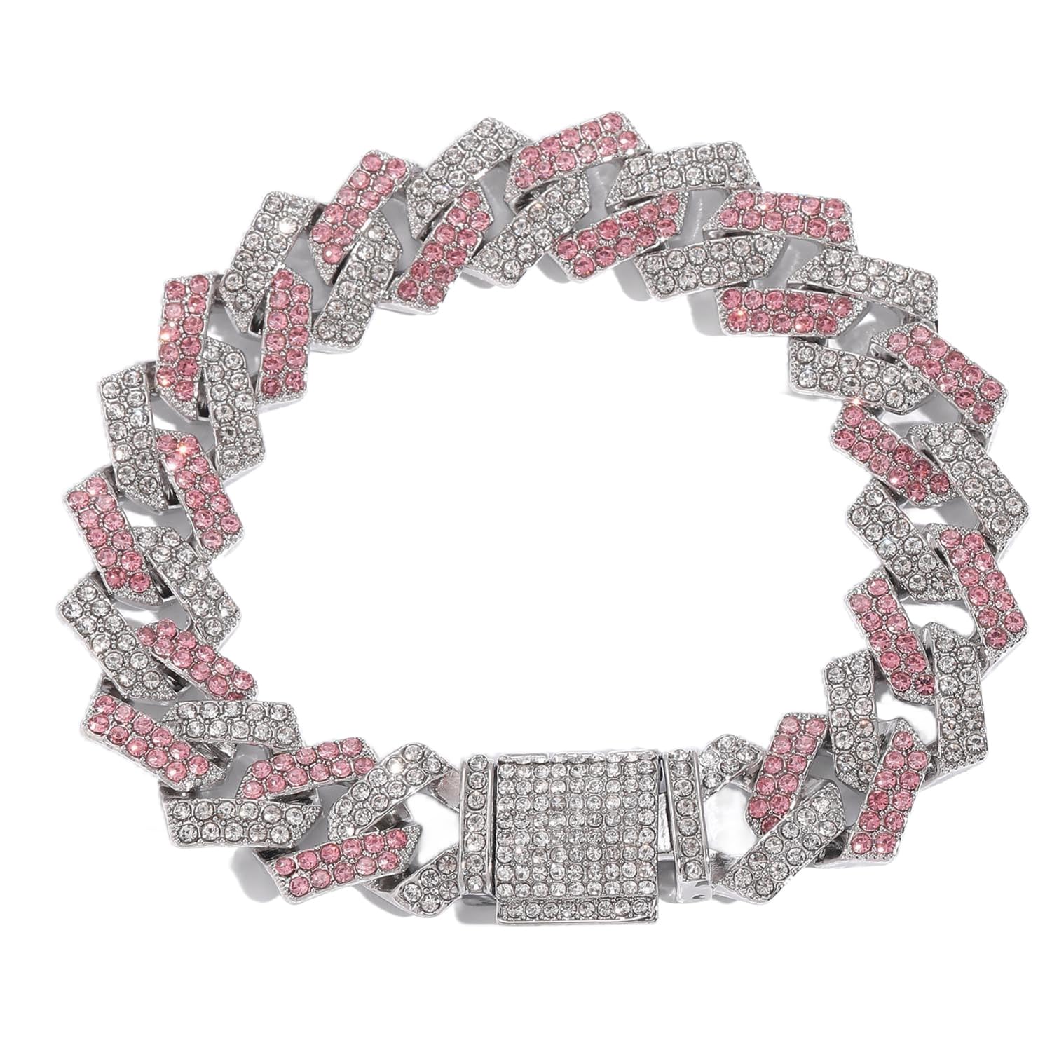 Chain Dog Collar, Diamond Metal Cuban Link Dog Collar,15Mm Wide Bling Sparkly Puppy Necklace For Small Medium Large Pet Dogs Cat