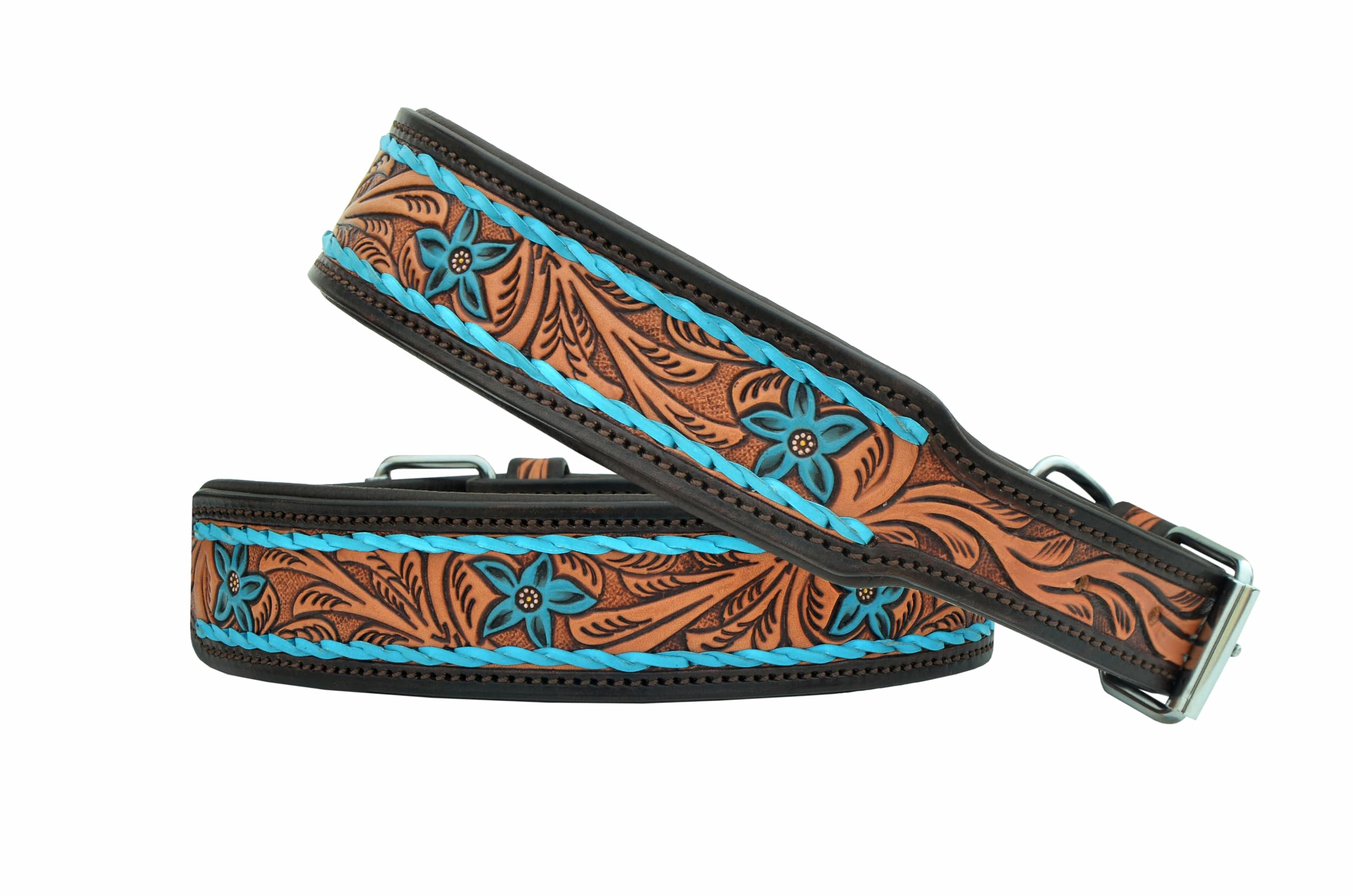 Leather Dog Collar Small Size Western Style Heavy Duty Hand Tooled Adjustable Padded Soft For Small Puppies And Big Dogs 10Ab139