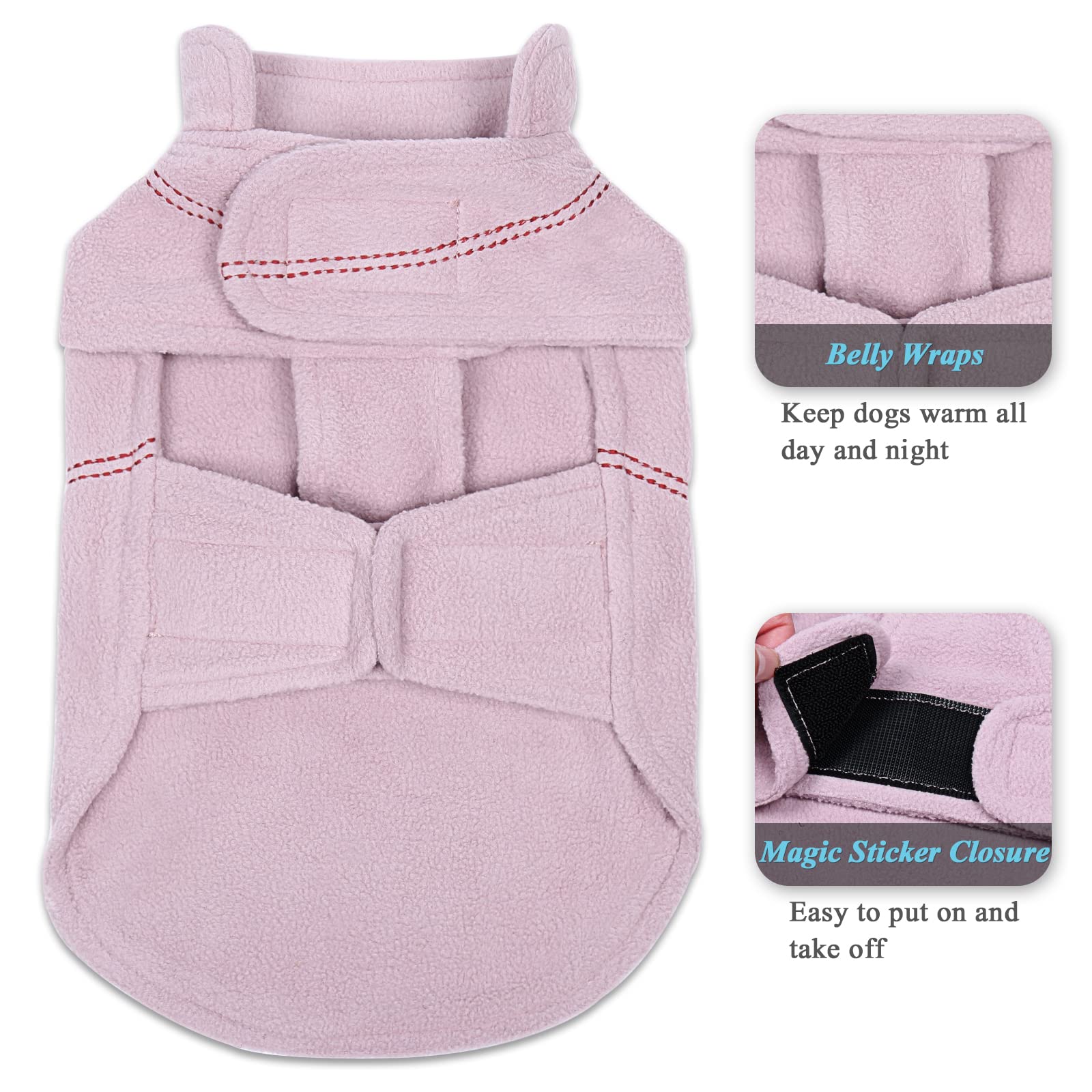 VIVAGLORY Dog Fleece Vest, Dog Cold Weather Sweater for Large Dogs, Adjustable Winter Warm Clothes with Two-Way Zipper Opening,