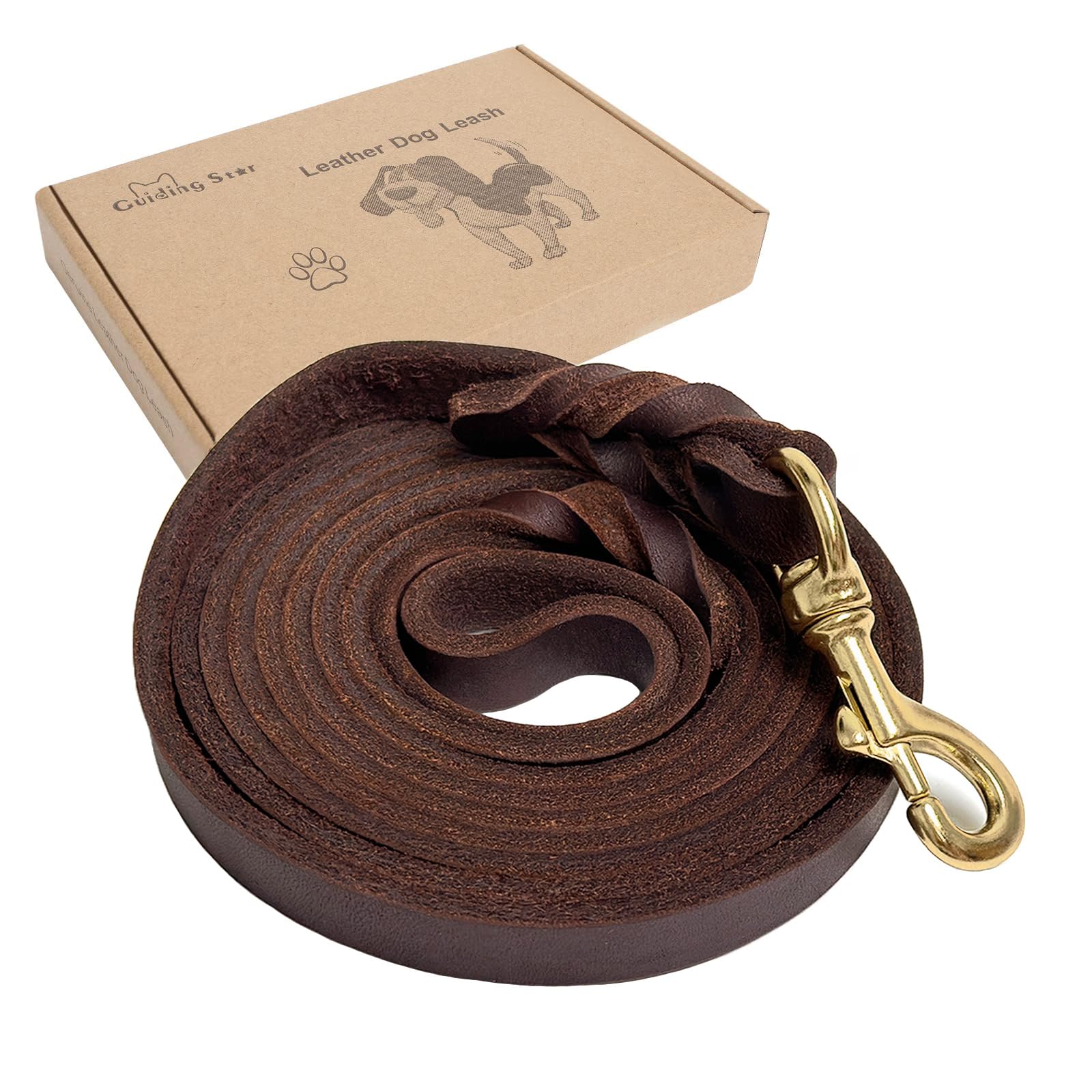 Guiding Star Leather Dog Leash 8Ft, Dog Leashes For Large Dogs Heavy Duty, Soft Braided Handmade Leather Training Leash For Large & Medium Dogs (8Ftx3/4Inch, Brown)