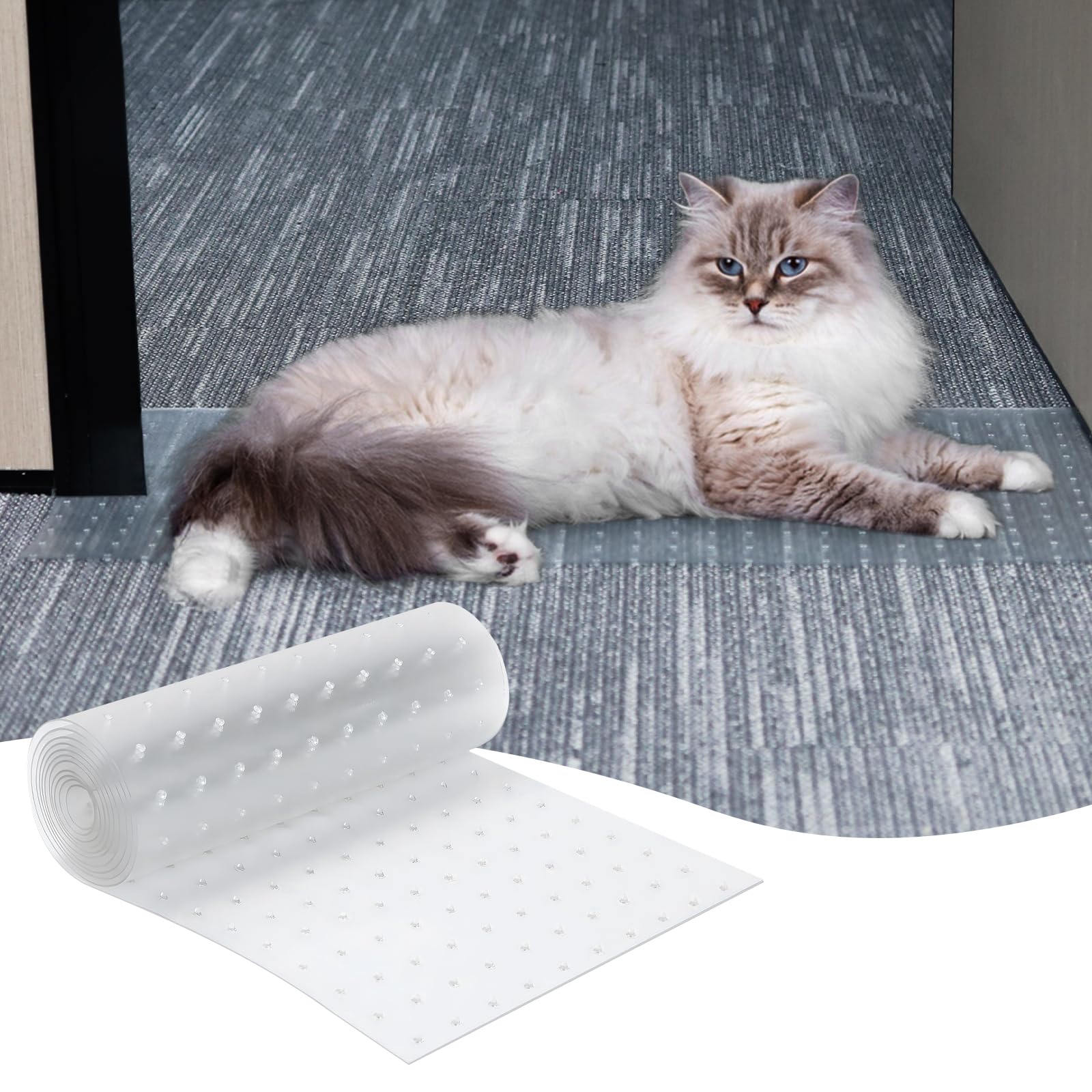 KHS 8.2FT Plastic Carpet Protector for Pets, Carpet Scratch Stopper, Stop Cats from Scratching Carpets at Doorways, Easy to Cut 