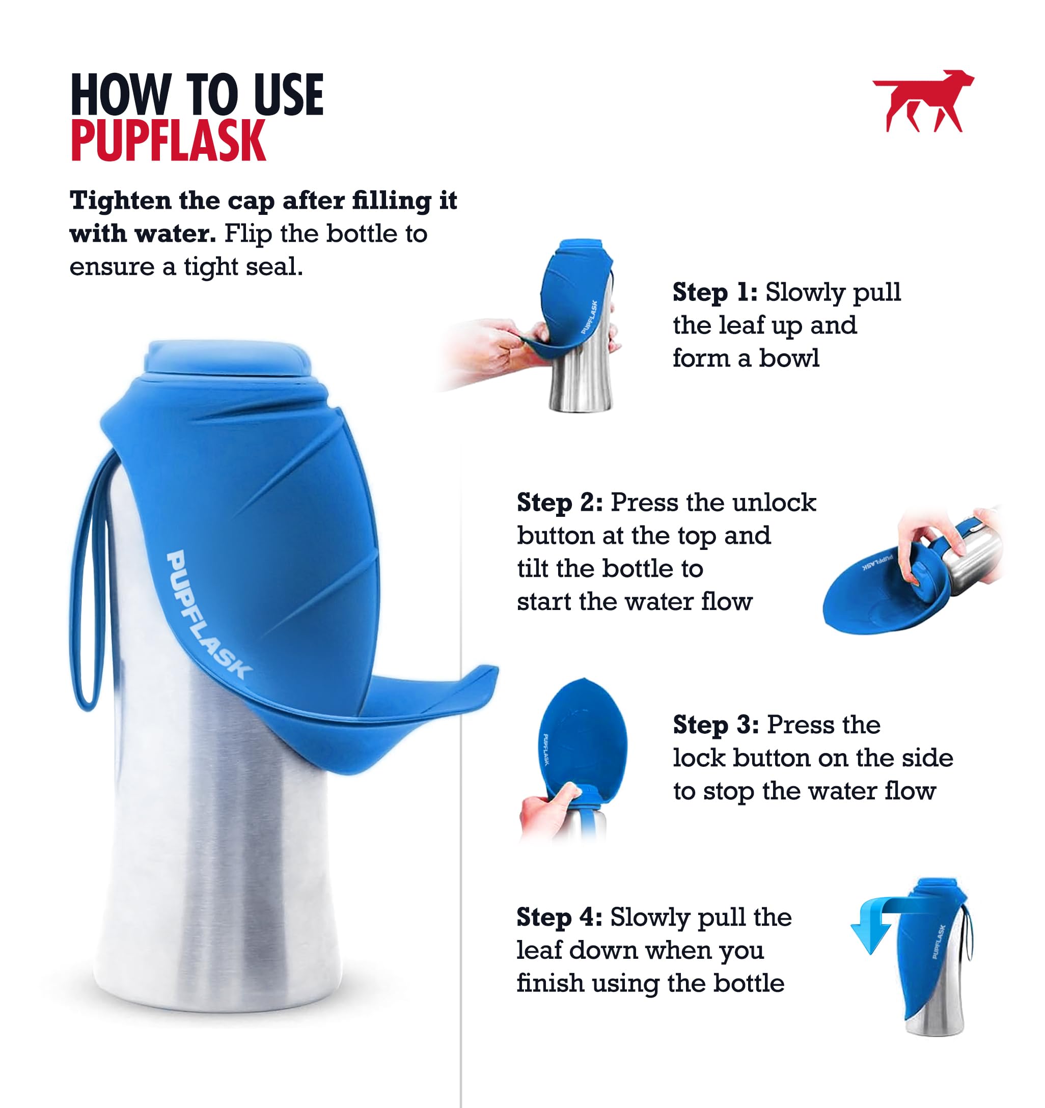 Tuff Pupper PupFlask Large Dog Water Bottle - 27/40 OZ Stainless Steel, Nebulas Blue, Leak Proof, Portable Pet Water Dispenser for All Breeds