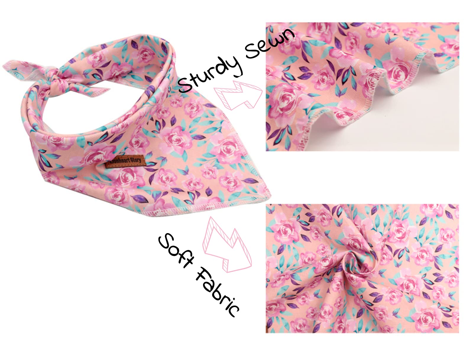 Lionheart Glory Pink Dog Bandana 1 Pack Washable Soft Cotton Floral Bibs Scarf, Adjustable Kerchief Square Dog Bandanas For Smal