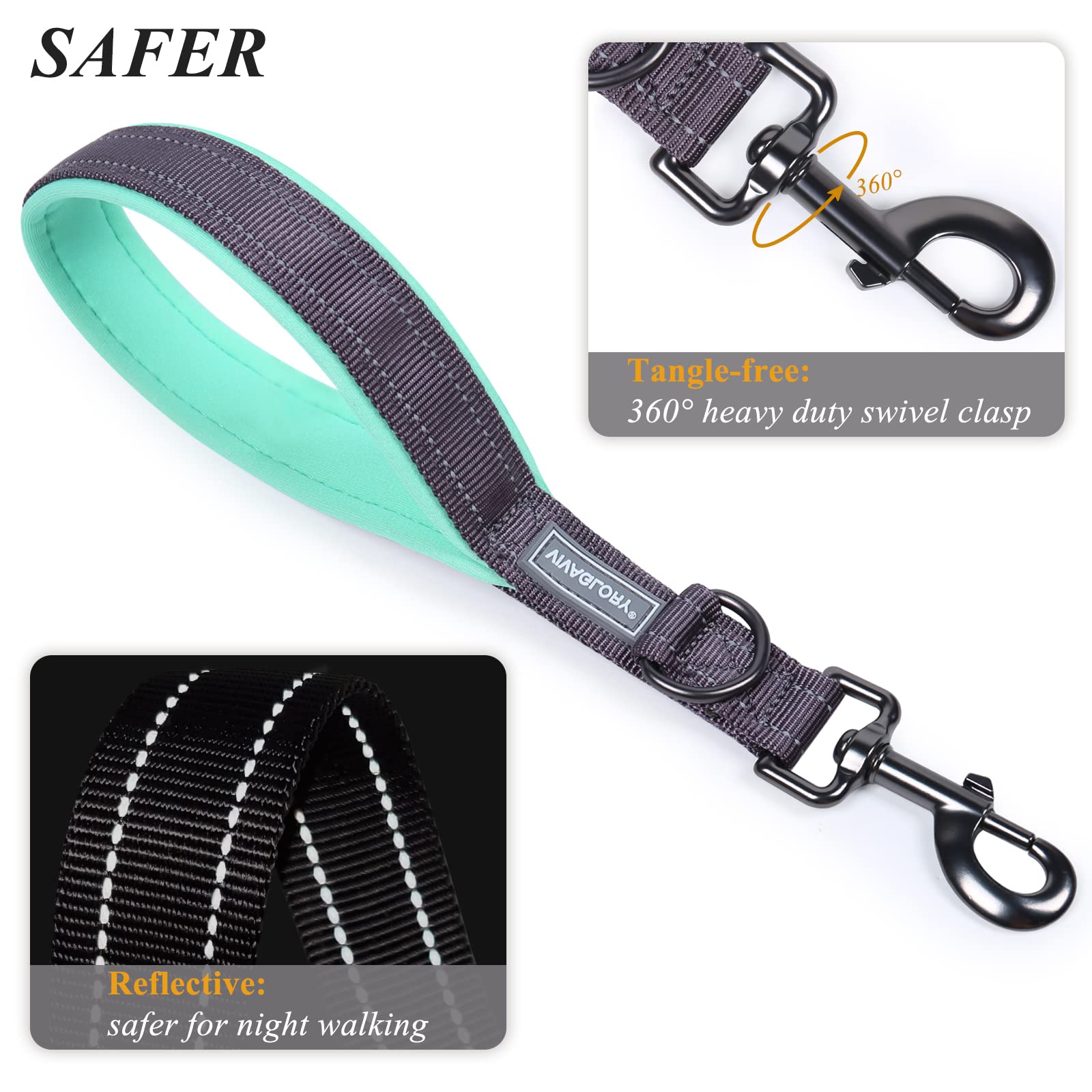 Vivaglory Short Dog Leash, Short Traffic Leash For Dogs, Short Training Leash For Medium & Large Dogs, 12Inch, Grey