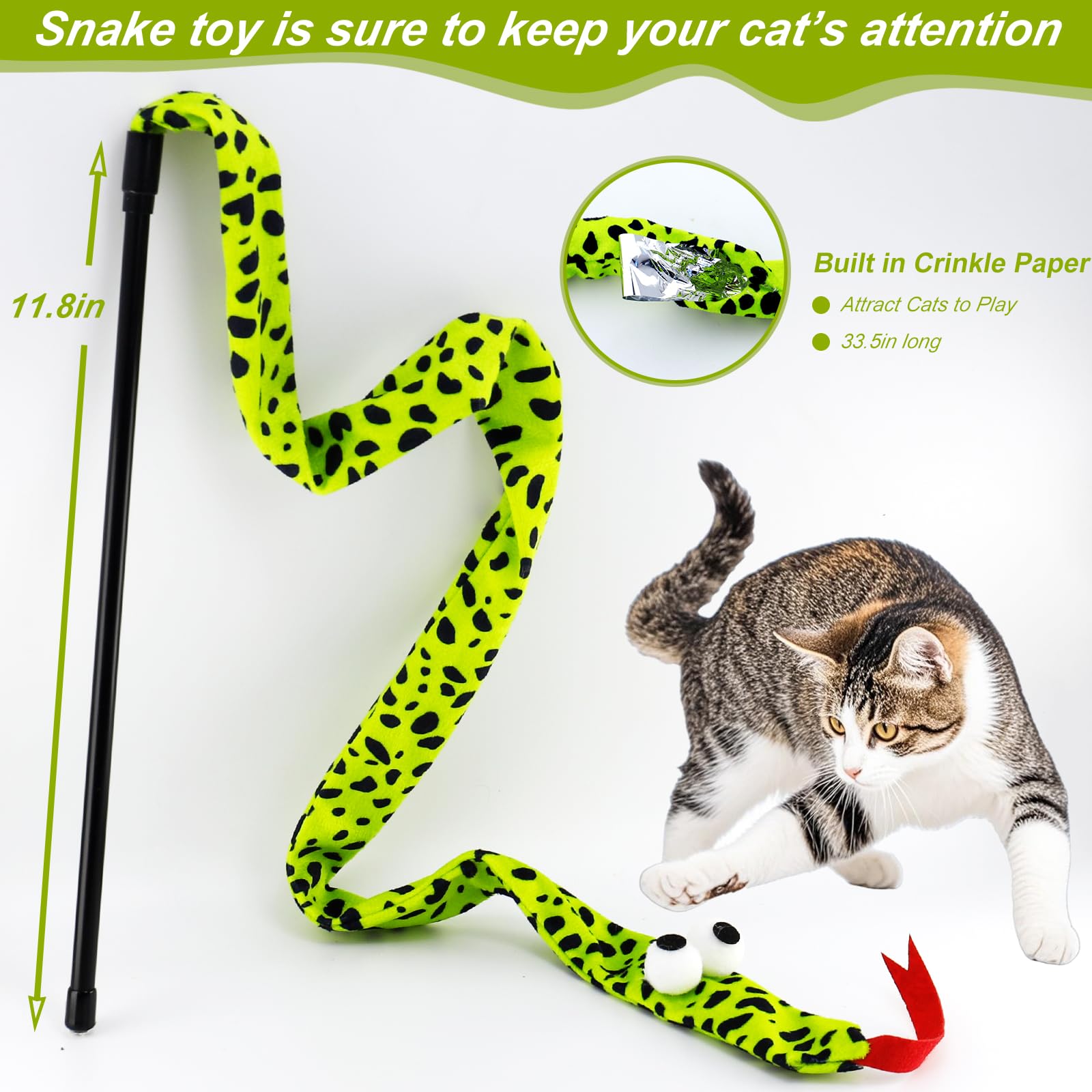 URMYONLY Interactive Cat Toy Wand with Catnip Mouse, Cat Teaser Wand Rainbow String for Bored Indoor Adult Cats and Kittens (8 P