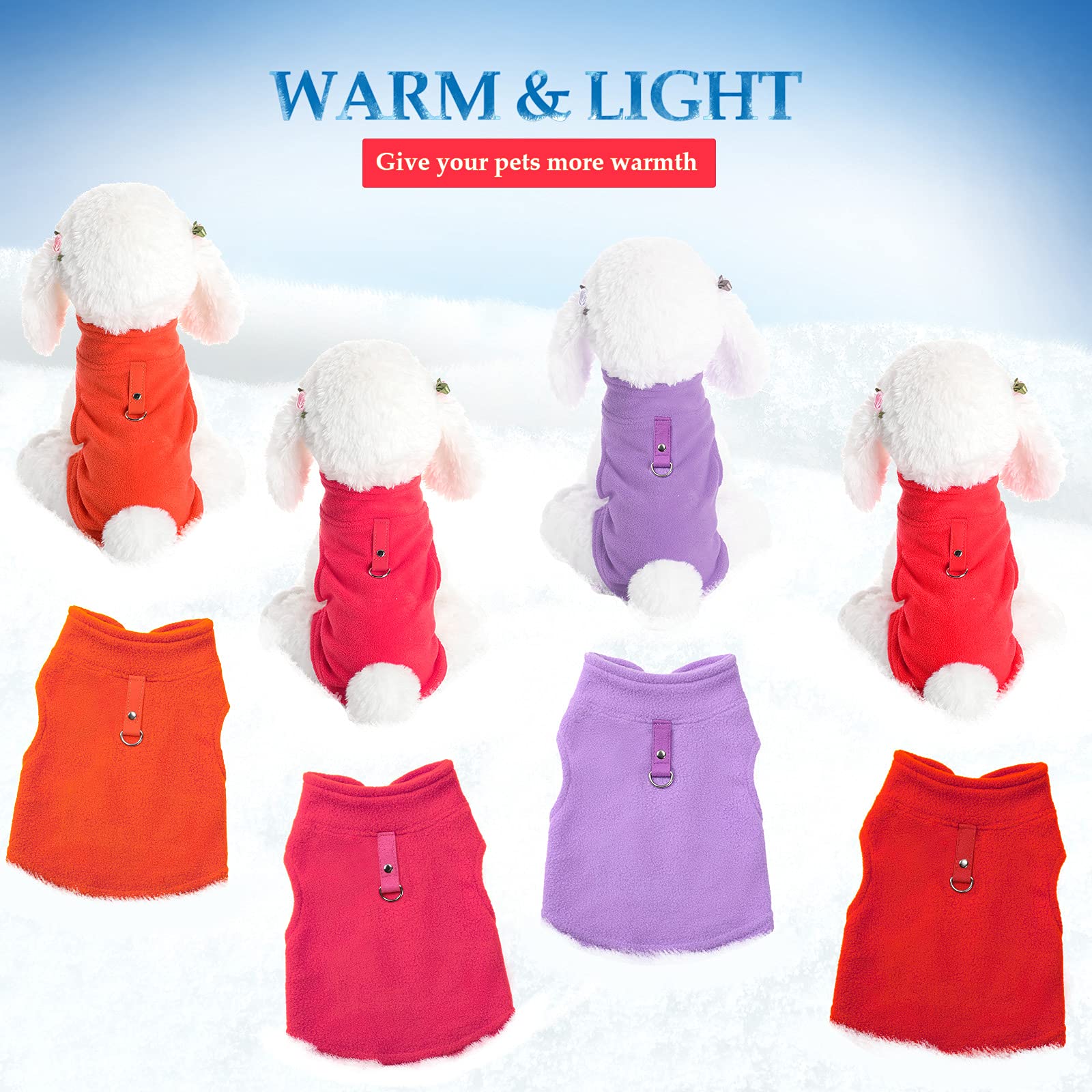 4 Pieces Fabric Dog Sweater With Leash Ring Winter Fleece Vest Dog Pullover Warm Jacket Puppy Clothes For Puppy Cat Chihuahua(Sm