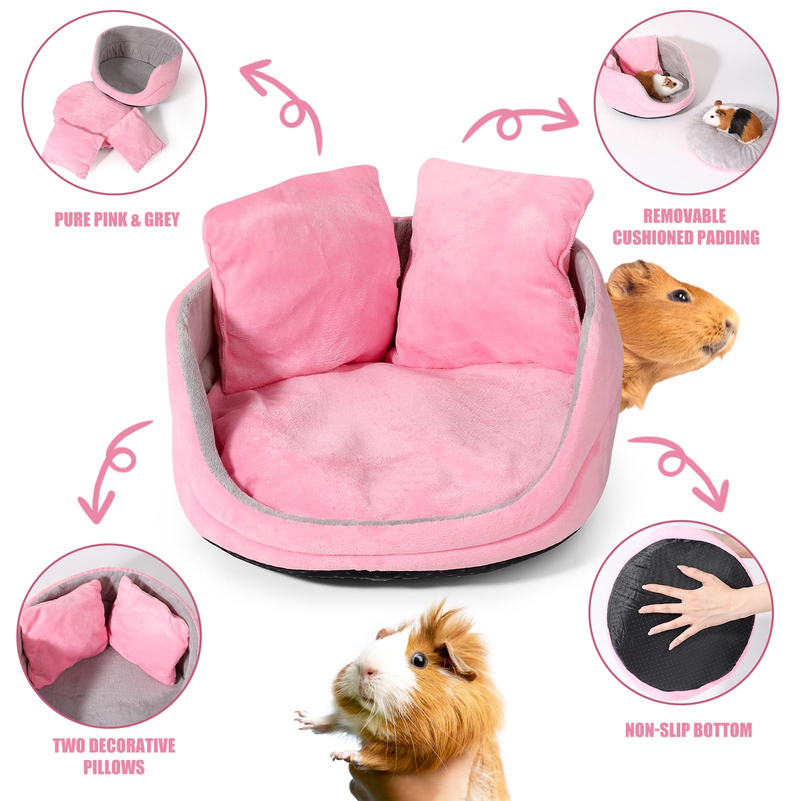 Oneju Guinea Pig Couch, Guinea Pig Sofa, Round Shape, Pure Pink And Grey, Bed For Guinea Pig, Bunny, Ferret, Rabbit And Other Sm