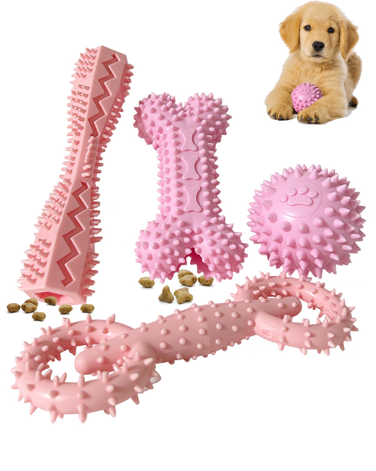 4 Pack Puppy Toys For 2-8 Months Pets Dog Chew Toy For Small Puppies Teething Toys For Cleaning Teeth Cute Pink Small Dog Toys S