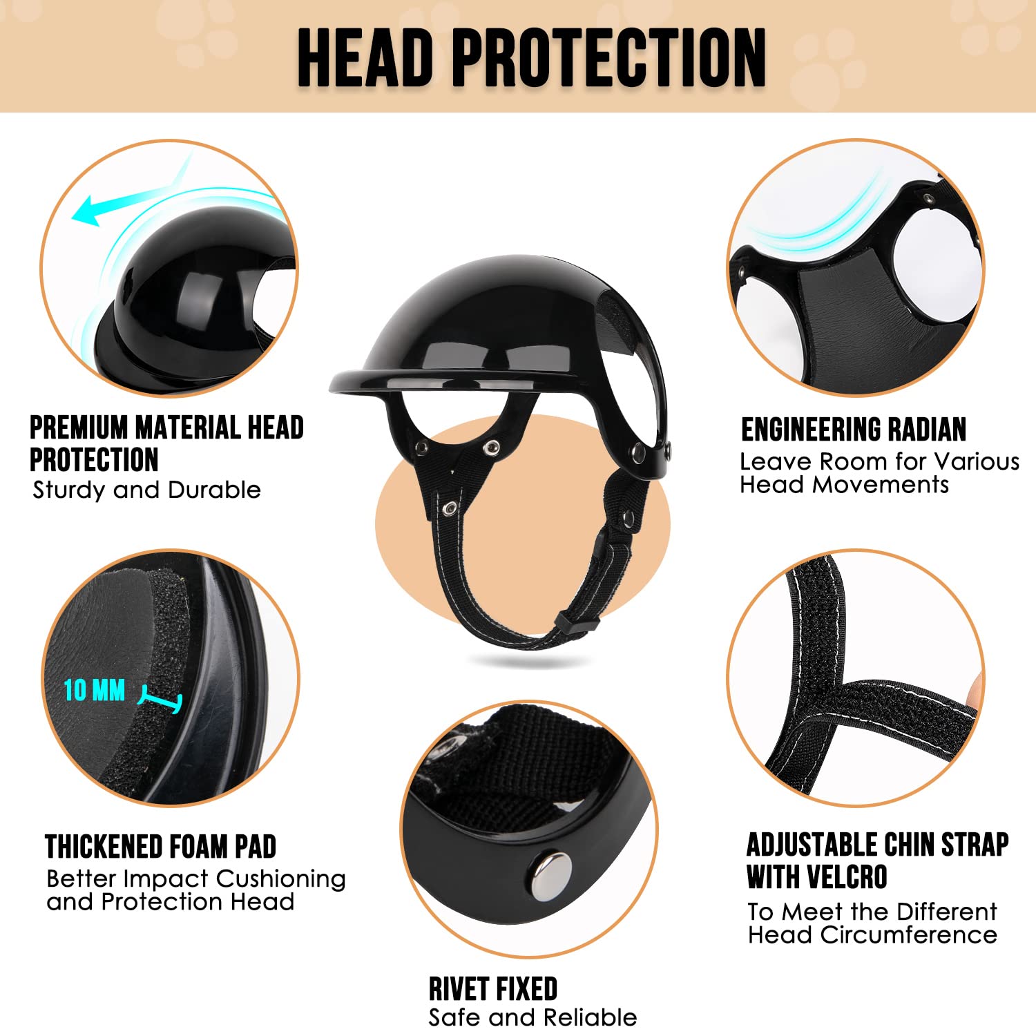 SlowTon Dog Helmet and Goggles - UV Protection Doggy Sunglasses Dog Glasses Pet Motorcycle Helmet Hat with Ear Holes Adjustable