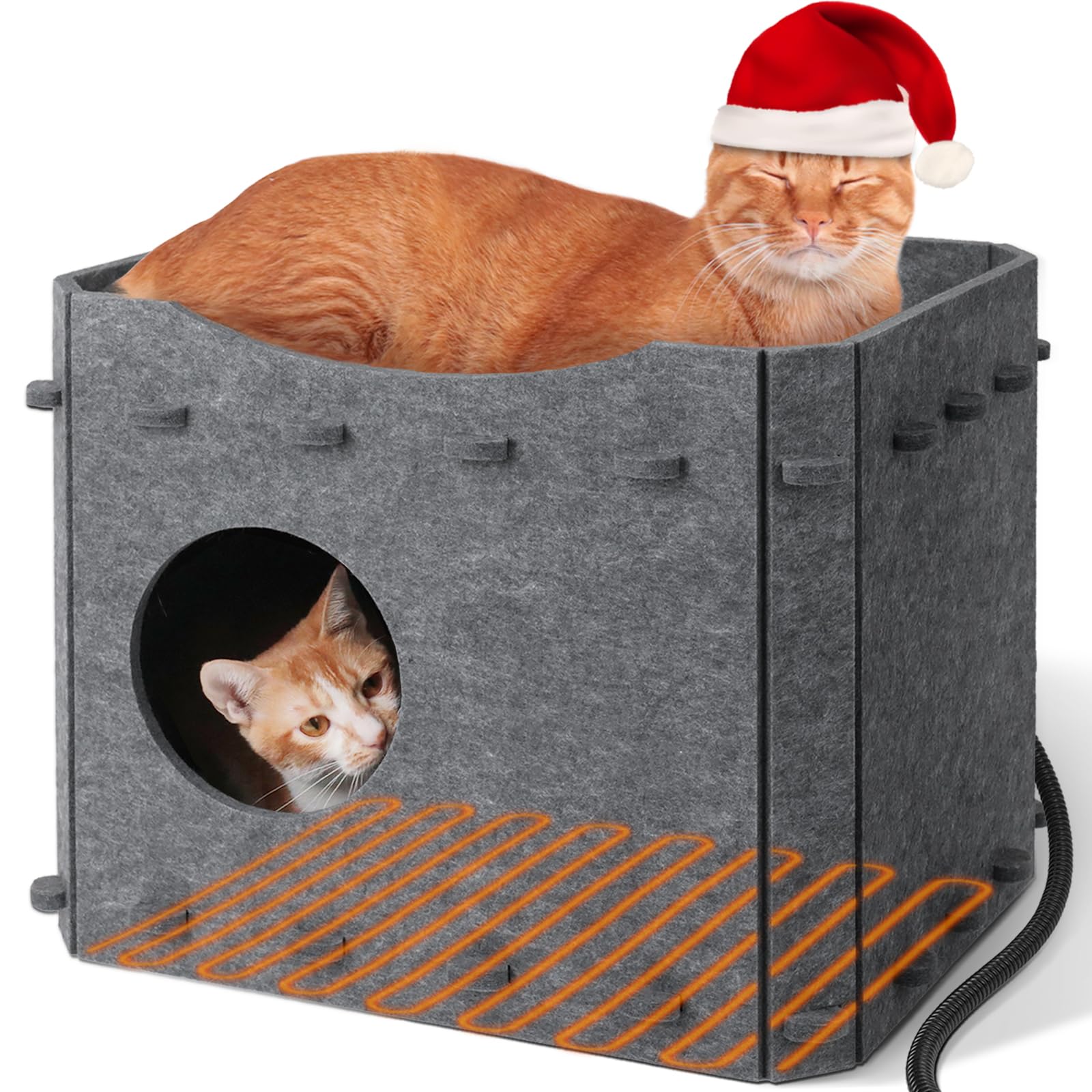 Sturdy Felt Cat Bed, Heated Indoor Cat House Up To 30Lbs, Lightweight Easy To Clean, Large Cat Cave For Multiple Cats