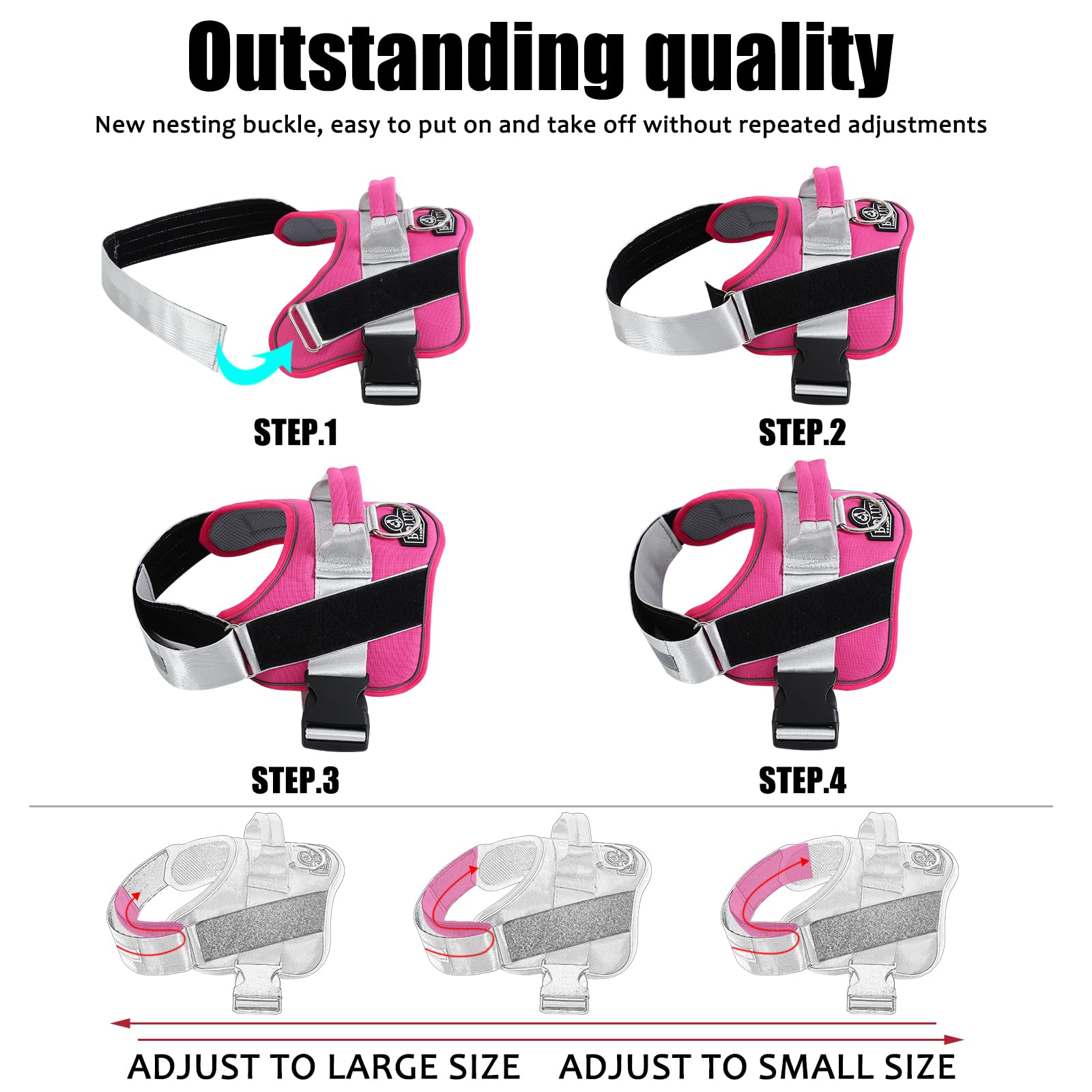 Bolux Dog Harness, No-Pull Reflective Dog Vest, Breathable Adjustable Pet Harness With Handle For Outdoor Walking - No More Pulling, Tugging Or Choking (Fuchsia, X-Large (Pack Of 1))
