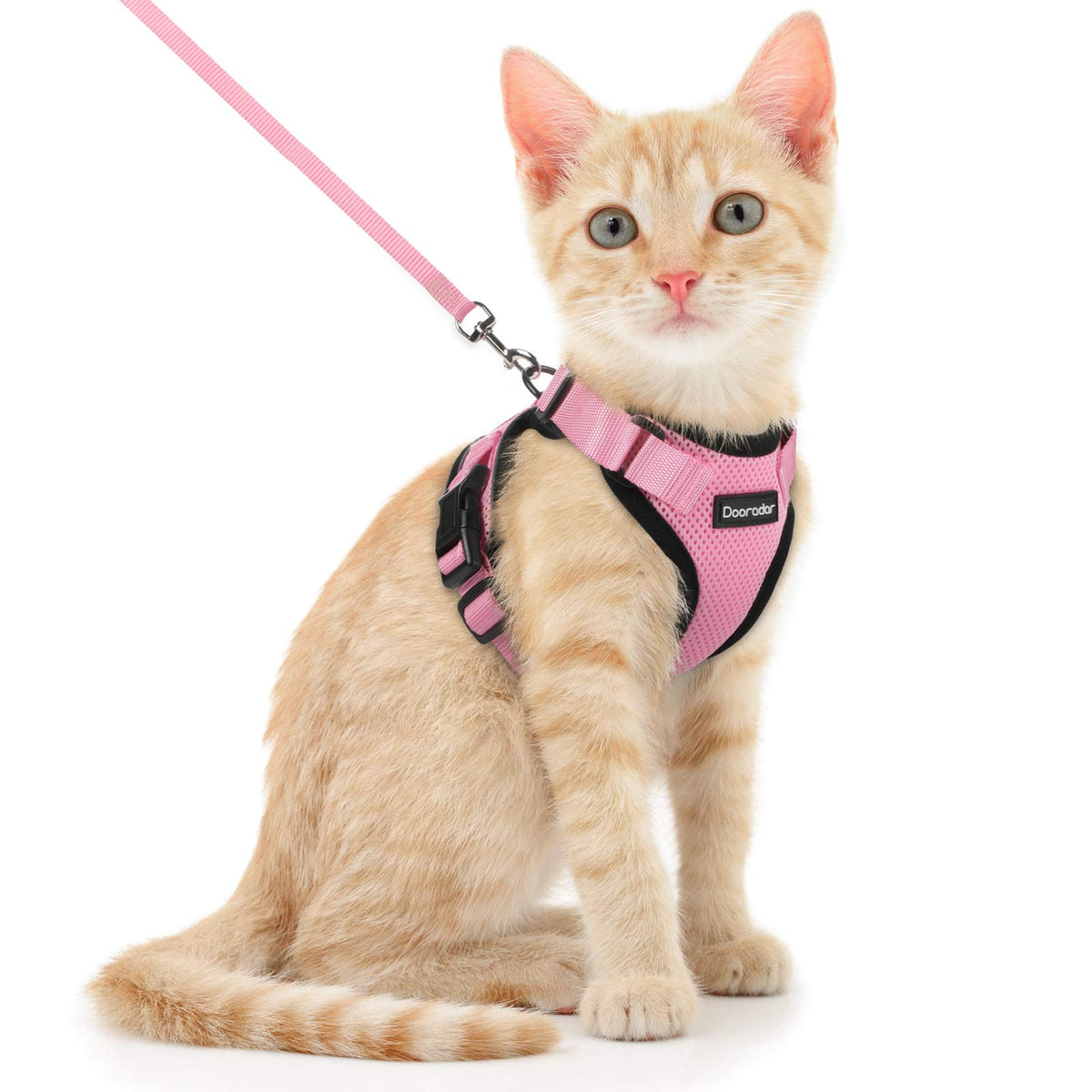 Dooradar Cat Harness And Leash Set, Escape Proof Safe Adjustable Kitten Vest Harnesses For Walking, Easy Control Soft Breathable Mesh Jacket With Reflective Strips For Cats, Pink, S