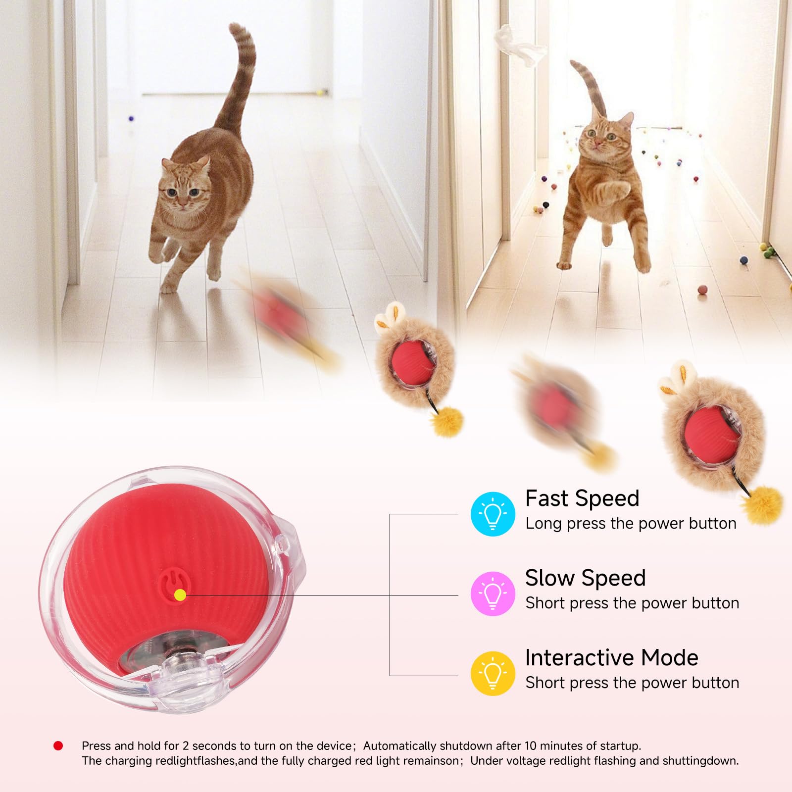 Goldsuccess 2 In 1 Simulated Hunting Interactive Cat Toy,Self Rolling Ball In Pouch Rechargeable Hide And Seek Toys For Indoor C