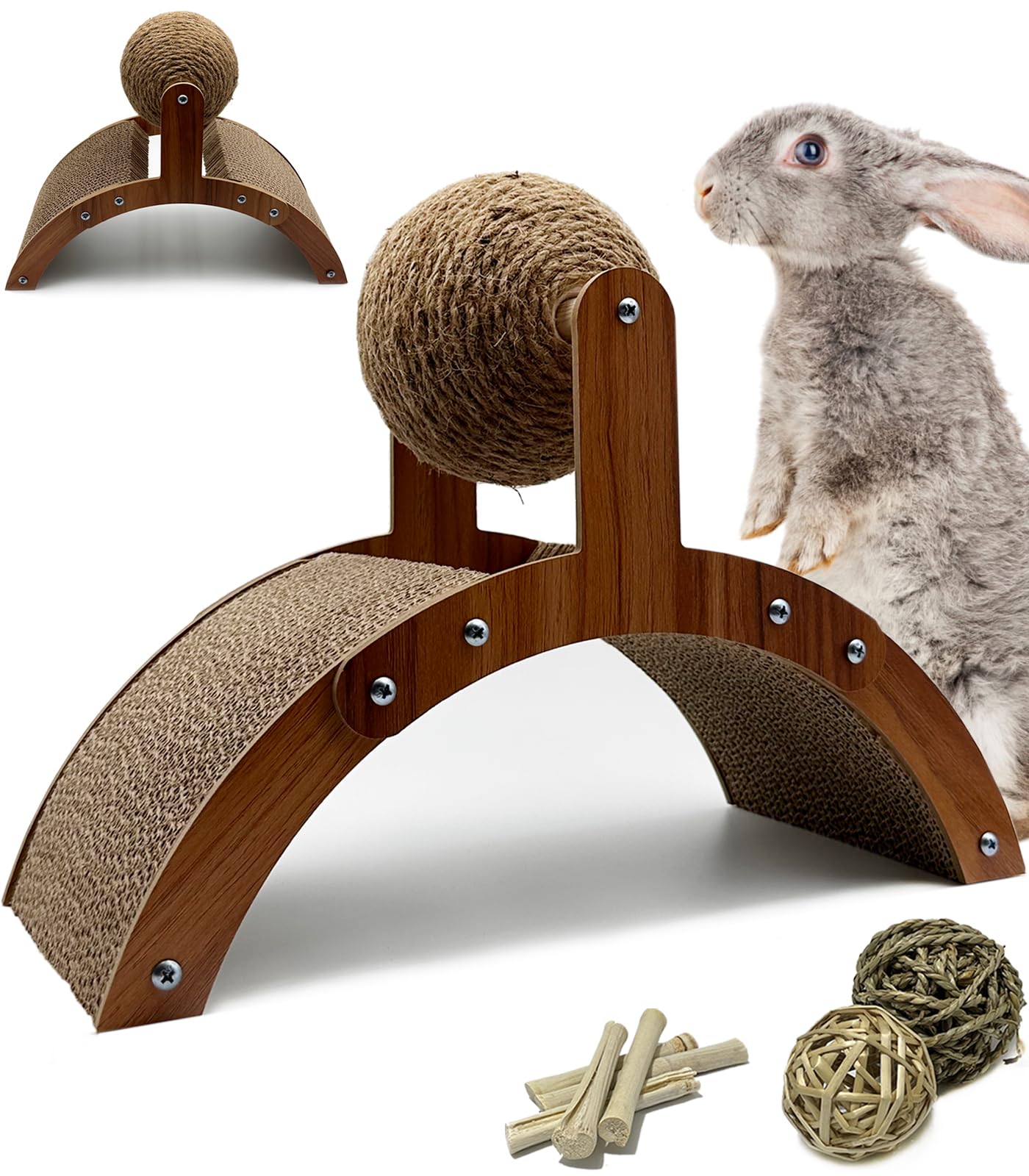 Niwaes Rabbit Scratch Toys, Natural Sisal Bunny Scratching Cardboard Pad And Scratcher Ball, 2-In-1Pet Enrichment Interactive To