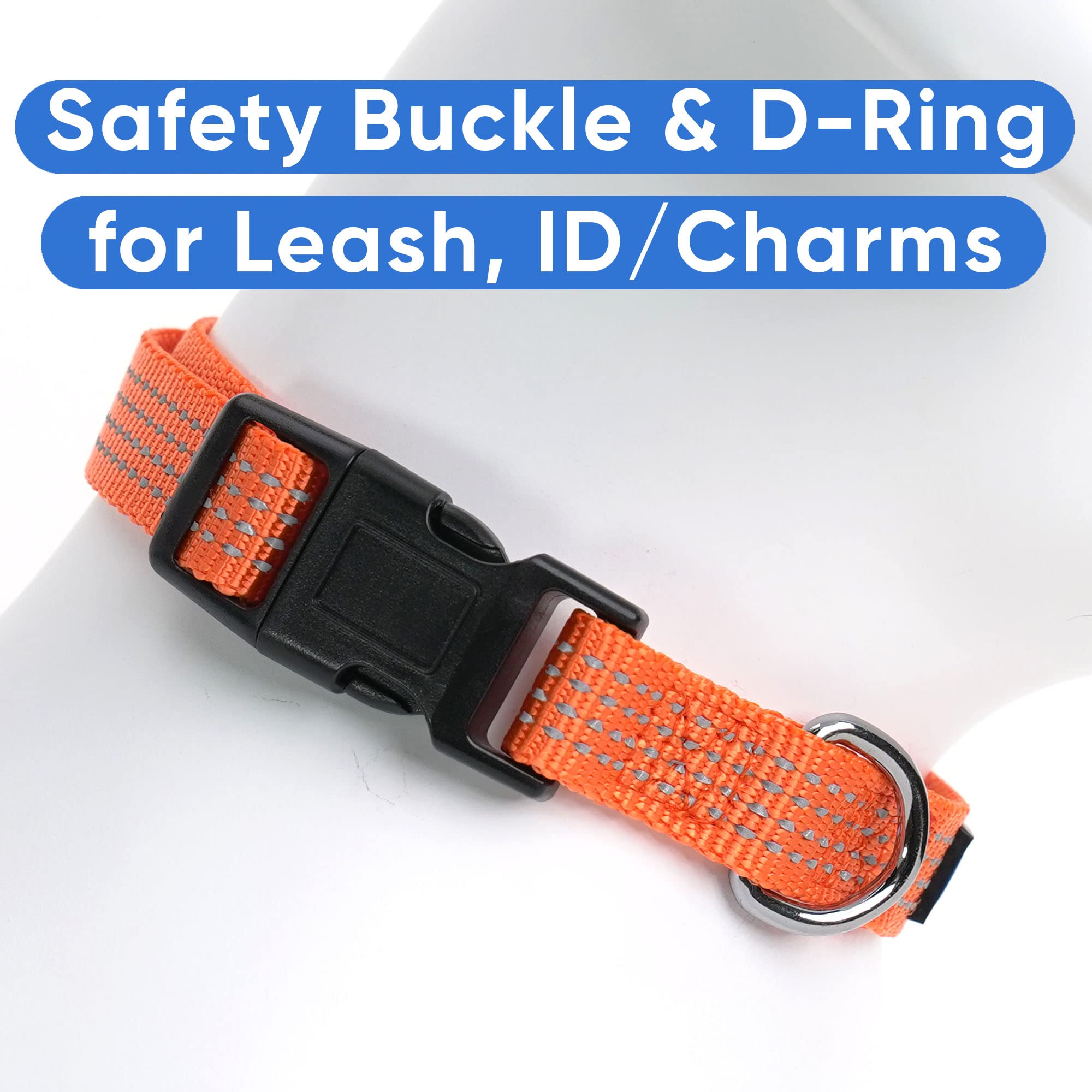 Pawtitas Reflective Dog Collar With Stitching Reflective Thread | Reflective Dog Collar With Buckle Adjustable And Better Training Great Collar For Extra Small Dogs - Orange Collar