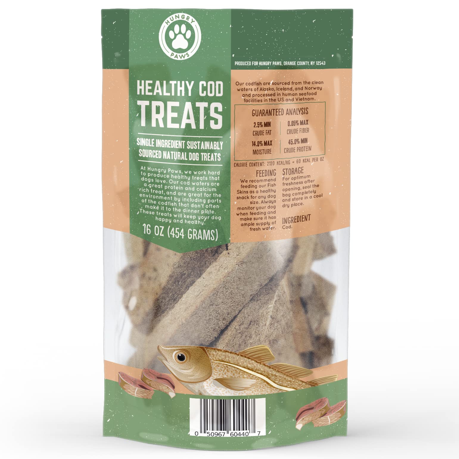 Hungry Paws Cod Fish Wafer Dog Treat - Omega-3 Rich Snack, 1 Pound
