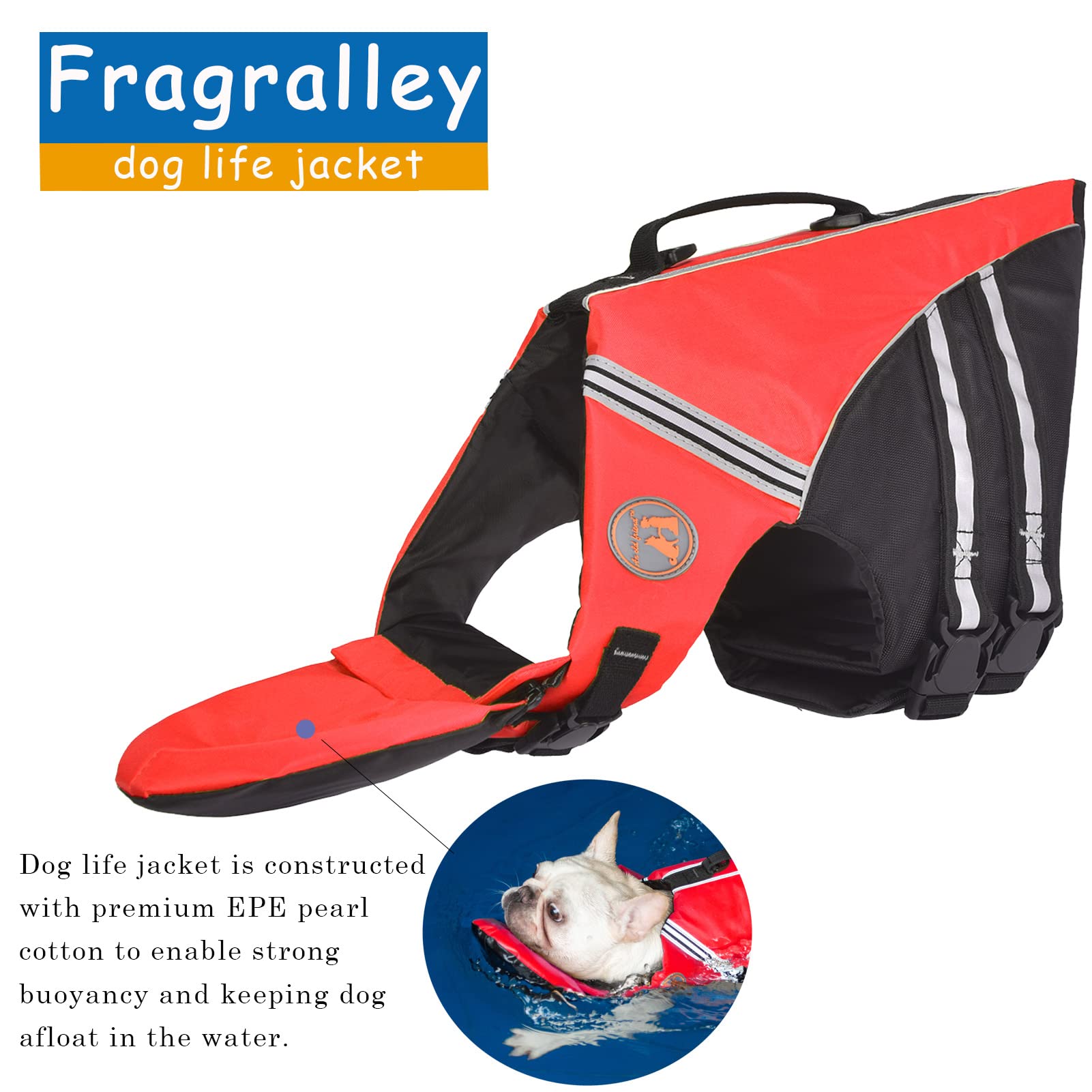 French Bulldog Life Jacket, High Flotation Dog Life Vest For Swimming Boating, Reflective Dog Swim Vest With Chin Float And Rescue Handle (Chest Girth: 17' To 30',Weight: 17' To 28' Lb)